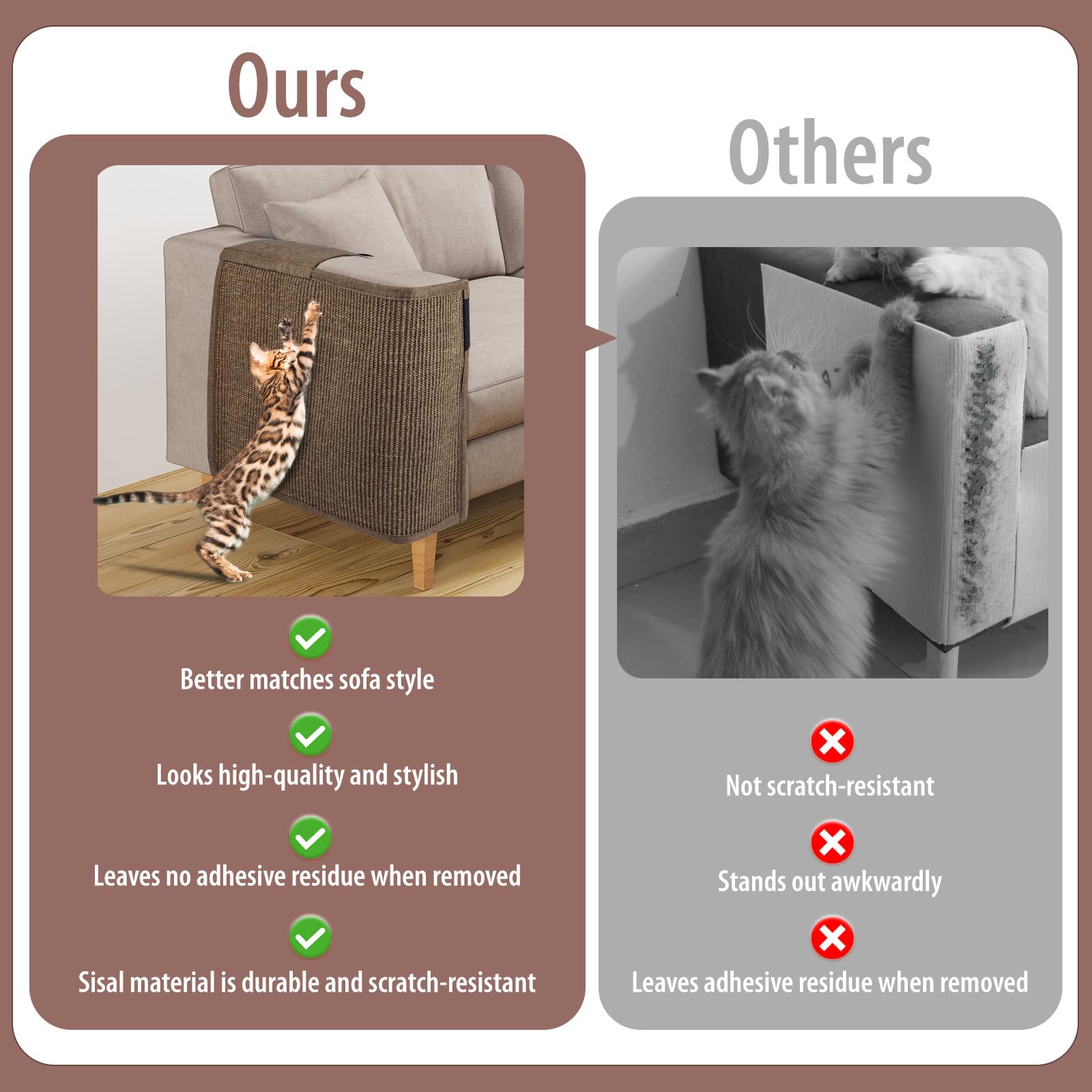Cat Scratch Sofa Protector, 27.5X19.8 Inch Couch Protector Pad With Natural Sisal, Non-Slip Couch Arm Shield For Cats, Durable S