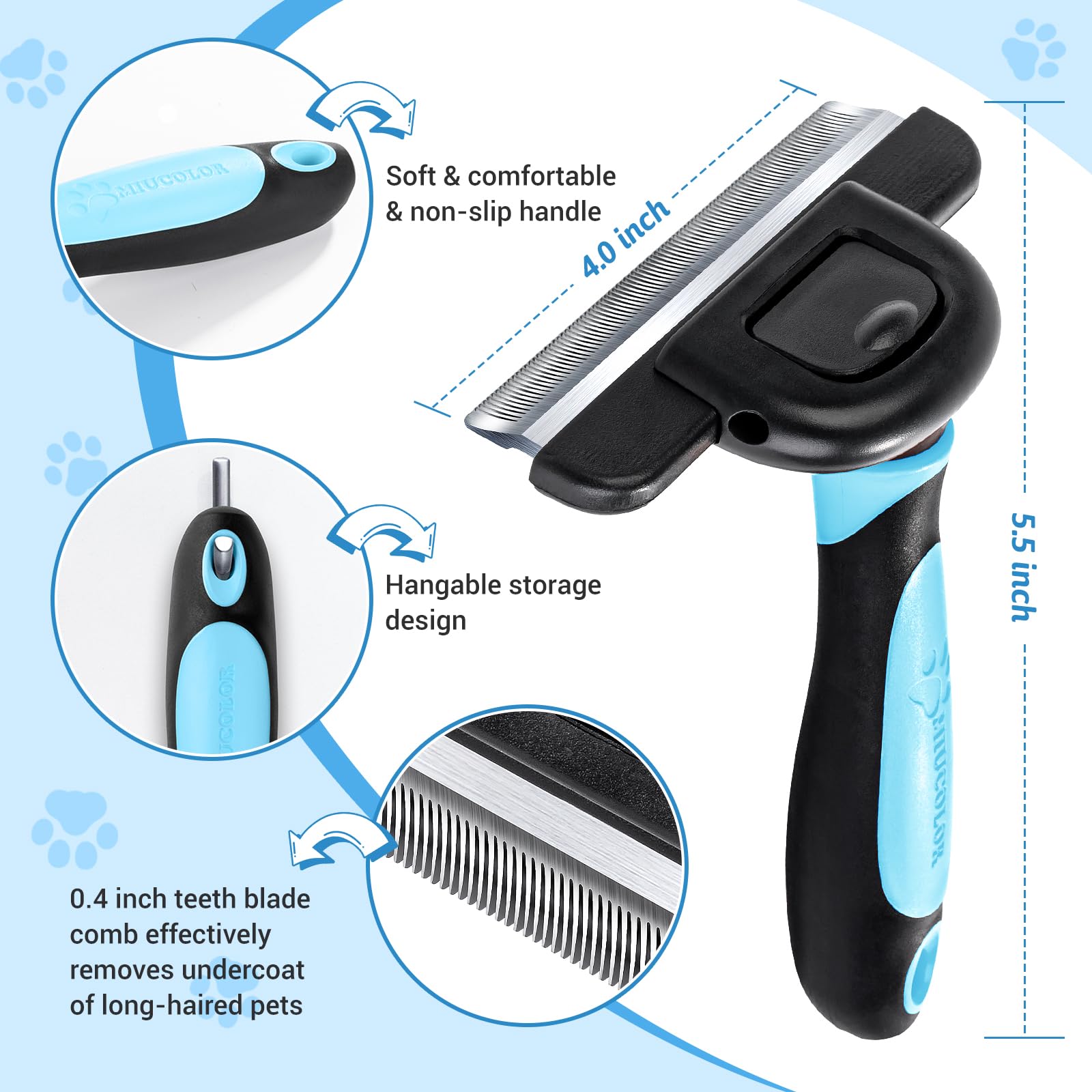 Miu Color Long Hair Pet Grooming Brush, Deshedding Tool For Medium And Large Dogs & Cats, Effectively Reduces Shedding By Up To 95% For Pet Hair, Blue