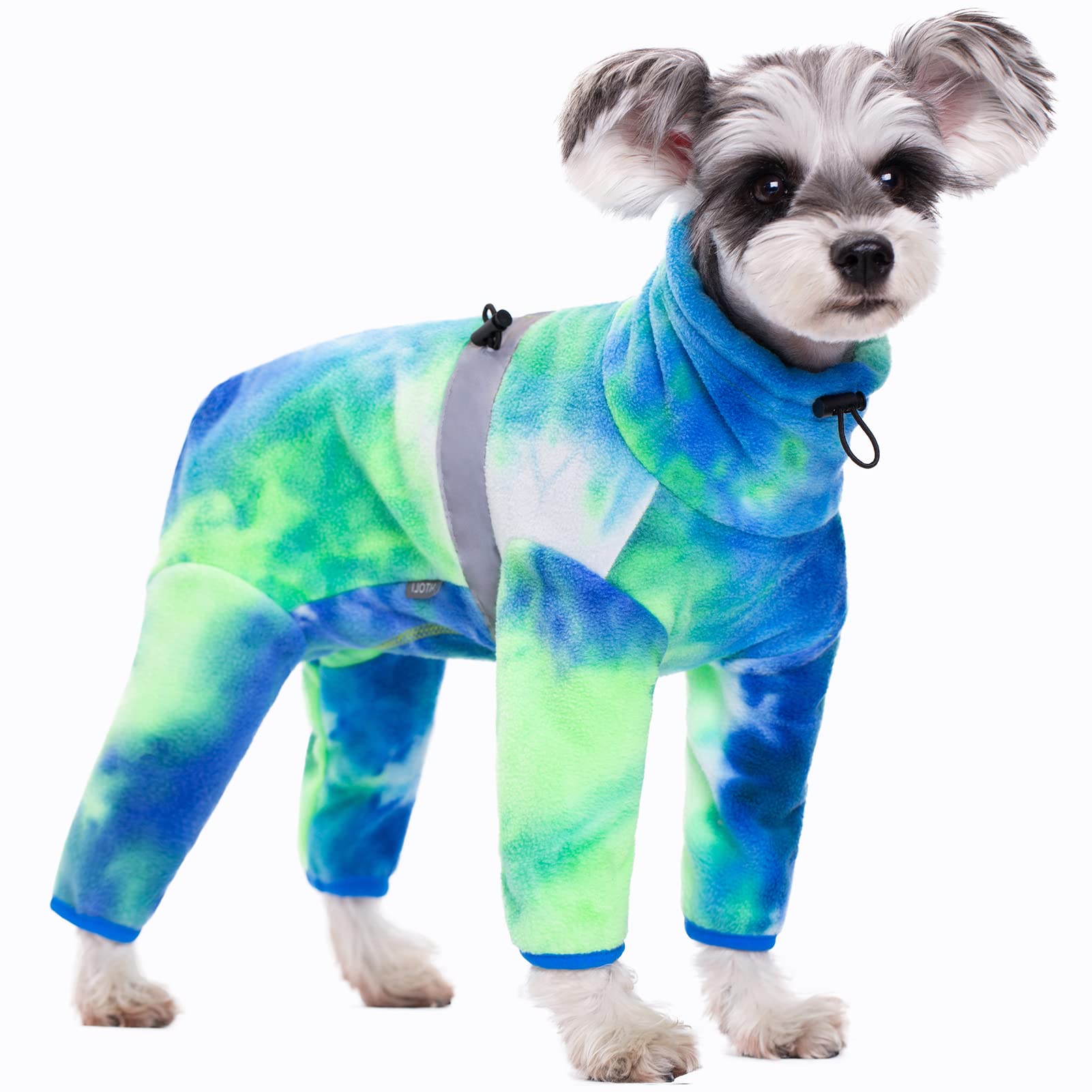 Aitoli Dog Coat, Tie Dye - Blue Polar Fleece Jumpsuit For Small Medium Dogs, Winter Jacket, Reflective Onesies, Full Body Vest,