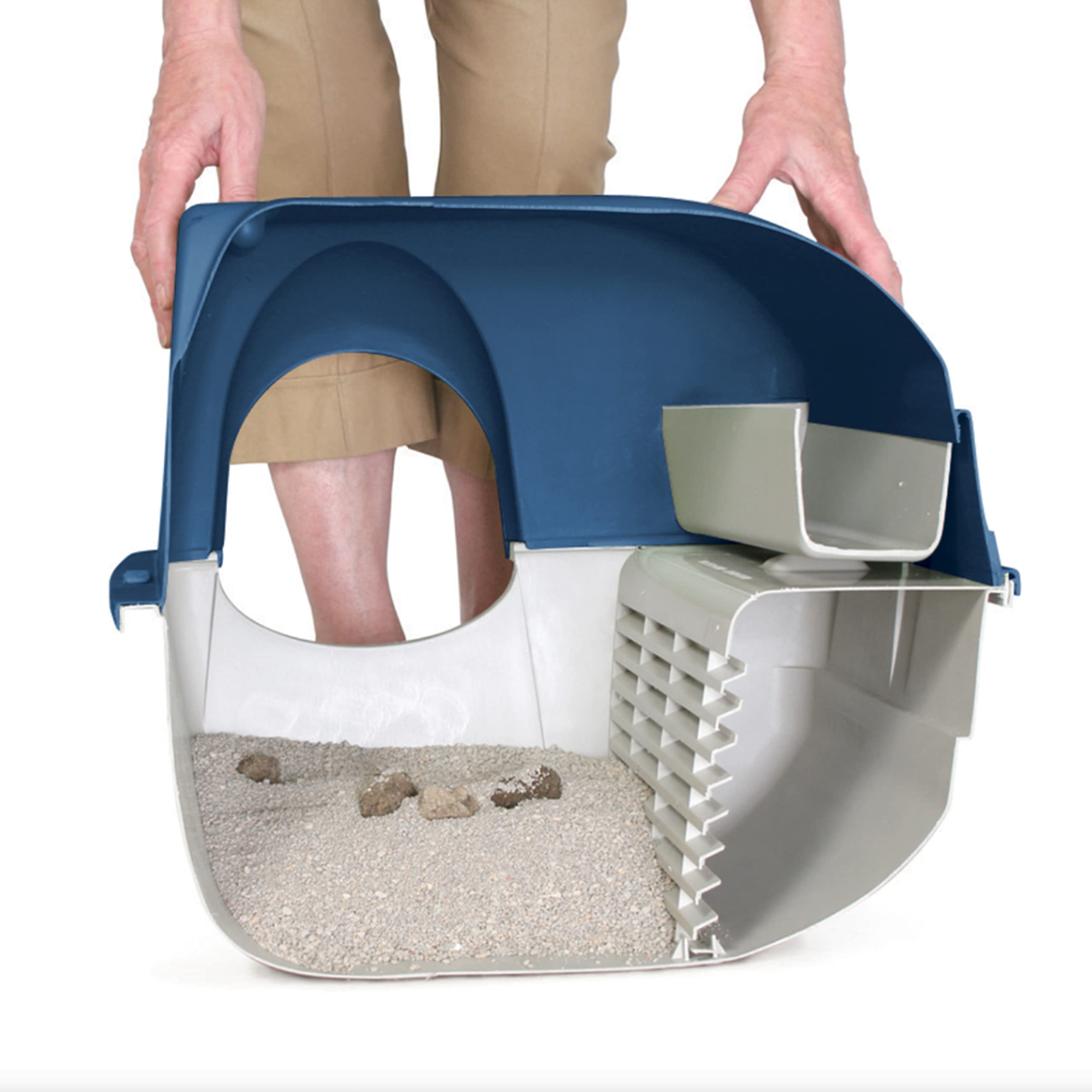 Omega Paw Premium Roll 'n Clean Litter Box, Large, Peral Blue, Model PR-RA20-1, Durable Polypropylene Material