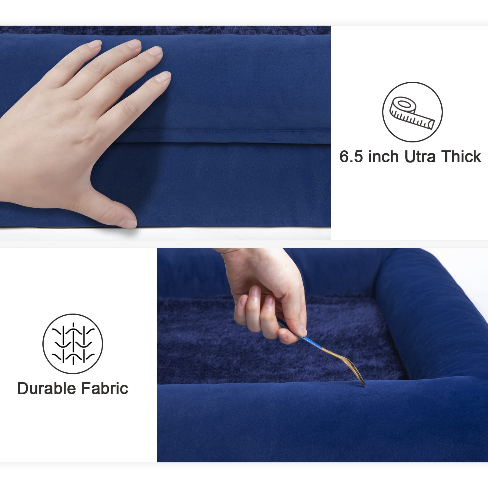 Yiruka Large Dog Bed - Orthopedic, Waterproof With Removable Cover, 4-Sided Bolster, Washable, Rich Blue