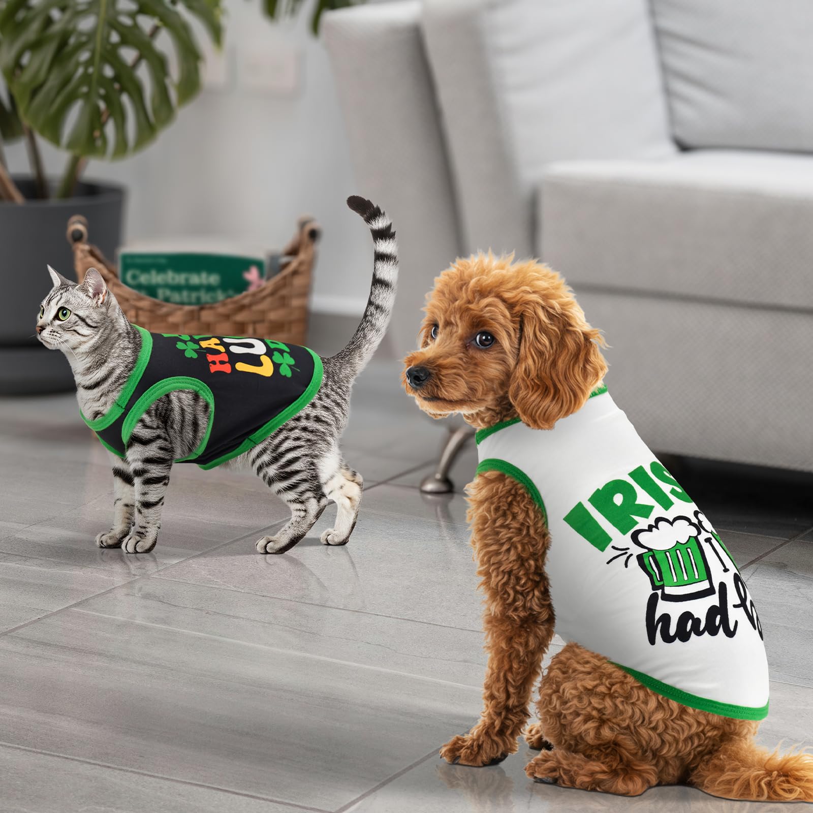 Lysskmk 4 Pack St. Patrick'S Day Dog Shirts Shamrock Rainbow Bridge Tank Tops For Small Medium Dogs Lucky Green Beer Pattern Sle