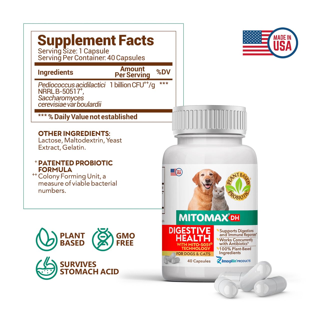 MitoMax-premium plant based probiotics for dogs and cats, 40 capsules