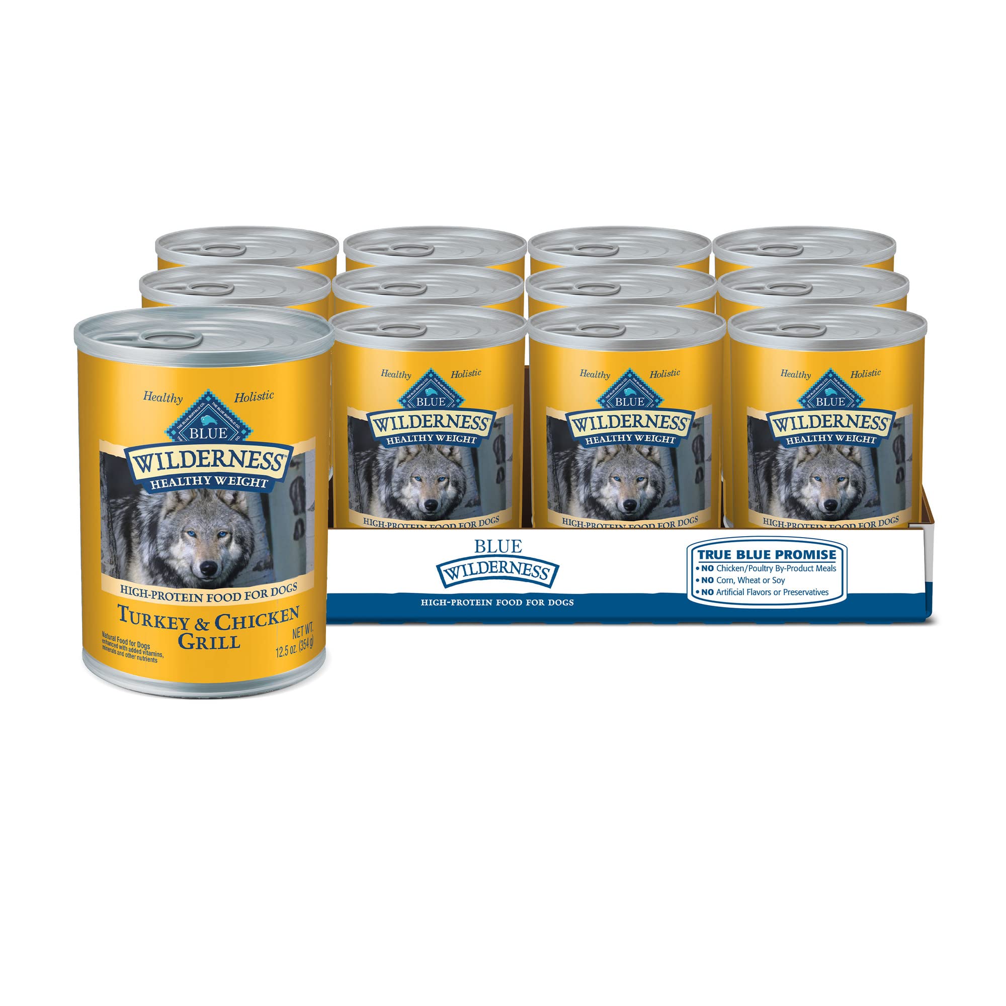 Blue Buffalo Wilderness Adult Wet Dog Food, Healthy Weight, High-Protein and Grain-Free, Turkey & Chicken Recipe, 12.5-oz. Can