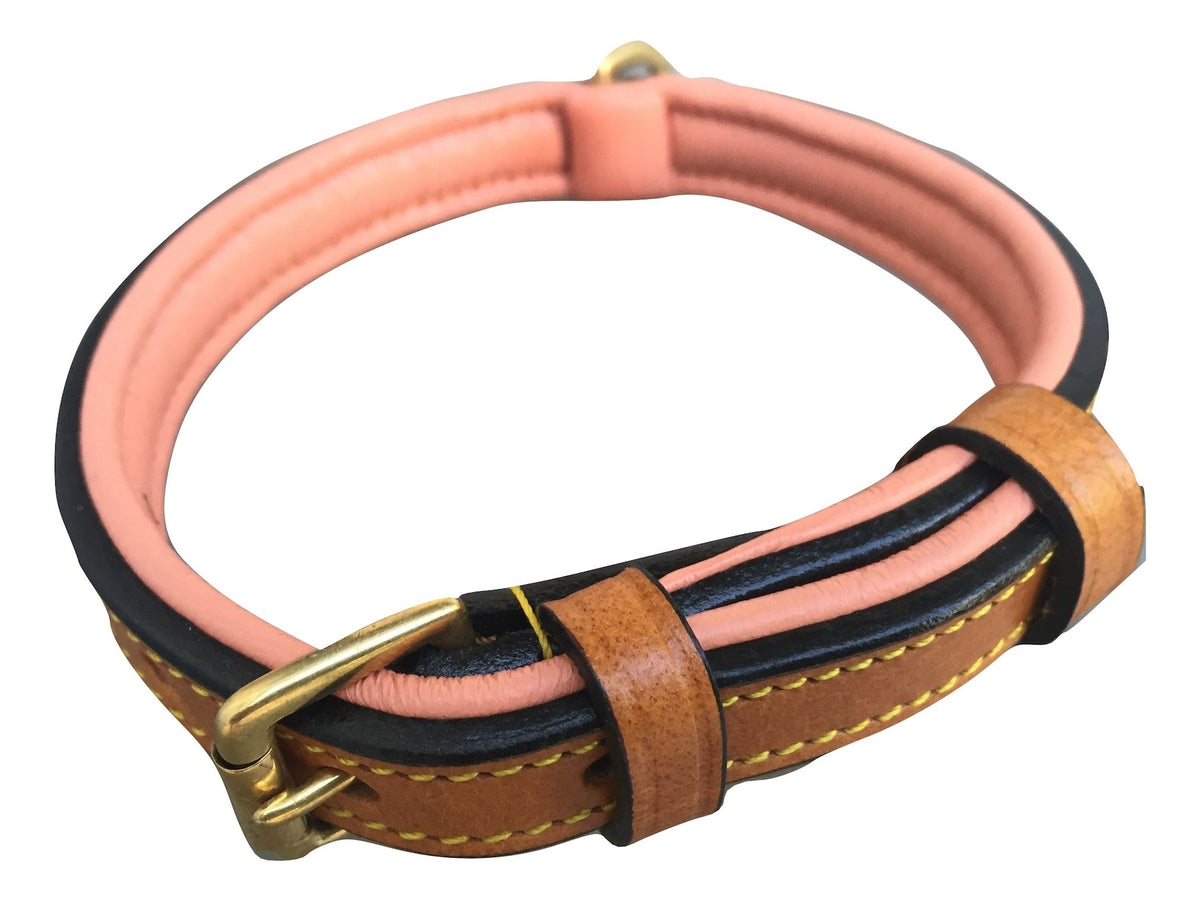 Soft Touch Collars Small Leather Padded Dog Collar, Tan With Coral Padding, 16' Long X 5/8' Wide, Neck Size 11' To 13.5 Inches