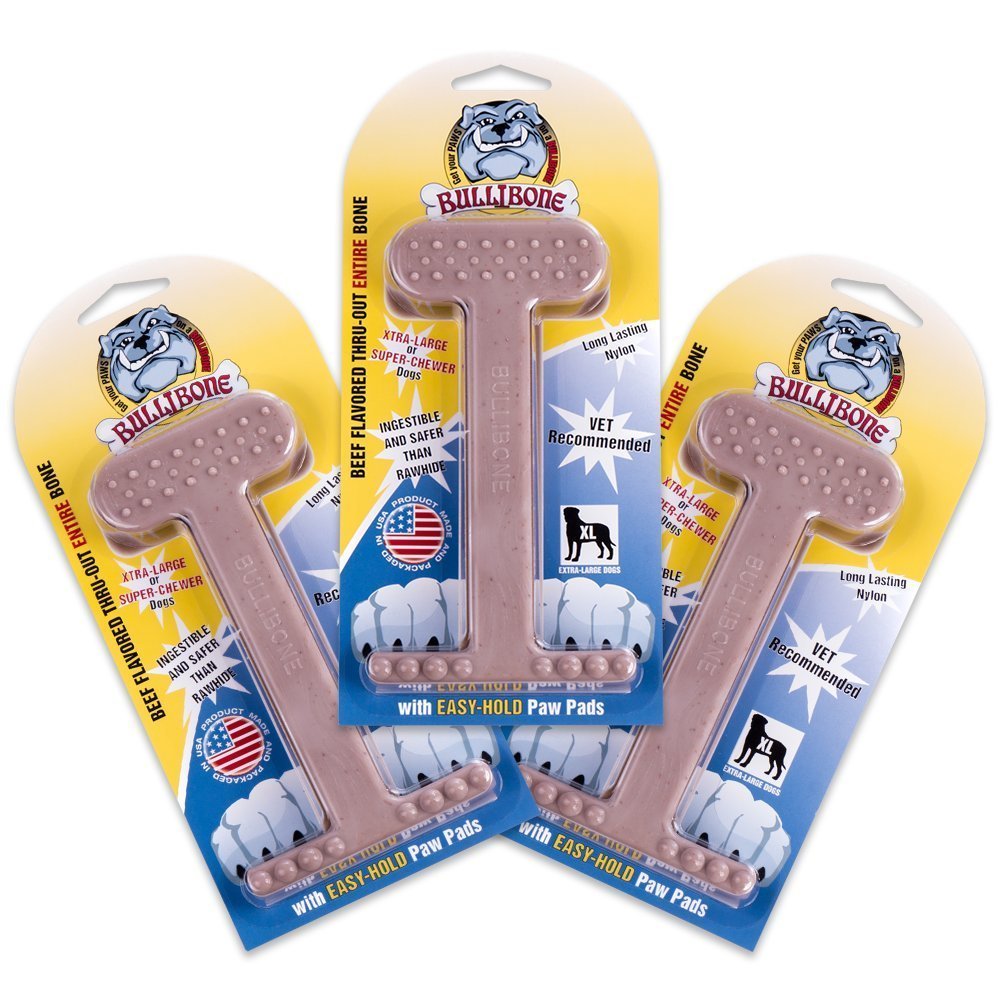 Bullibone Nylon Dog Chew Toy for Aggressive Chewers - Dental Hygiene Bone with Beef Flavor, Durable Tough Chew Toys for Extra La