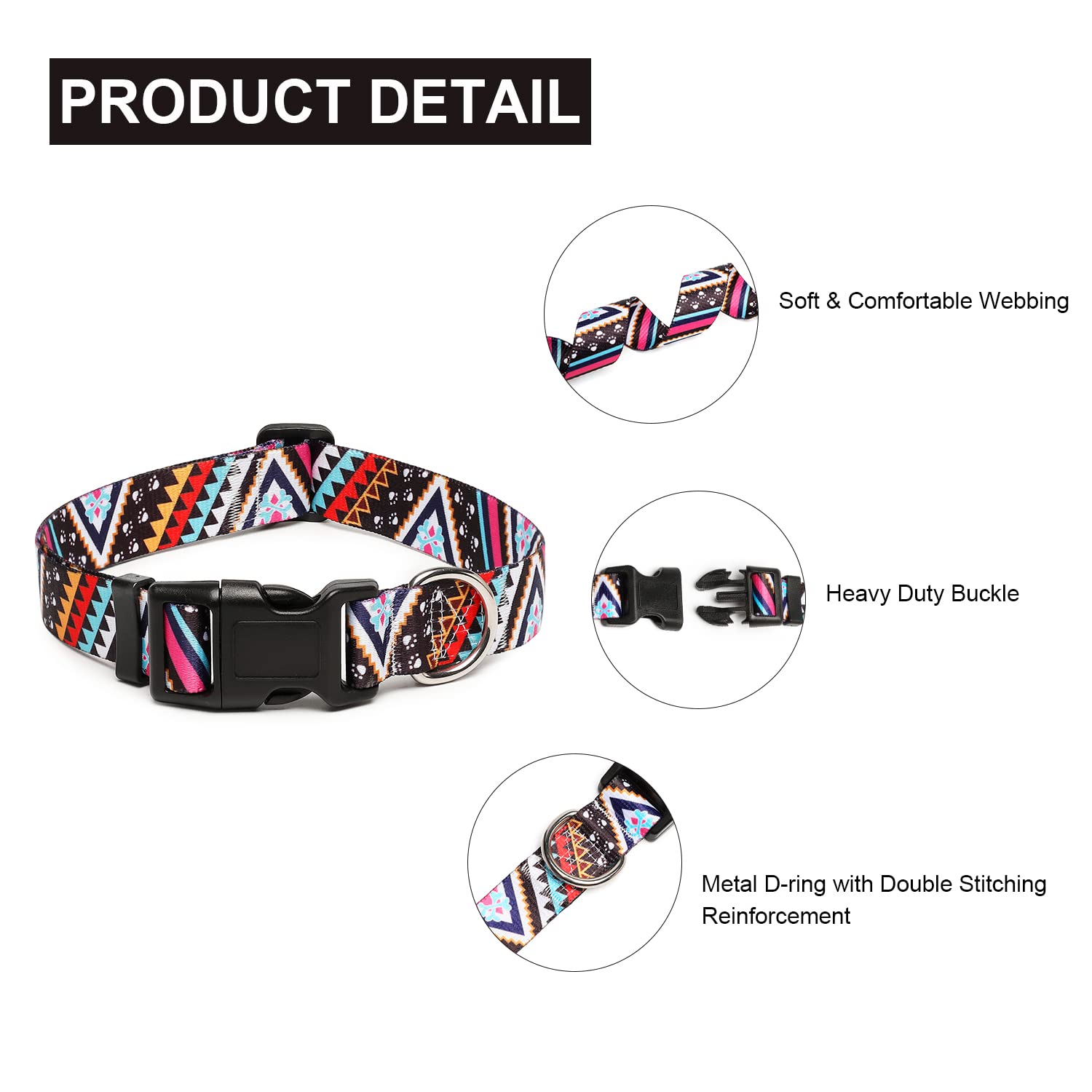 Mercano Adjustable Dog Collar - Special Design Patterns, Soft Nylon Comfortable Durable Pet Collar For Small Medium Large Dogs (L, Ethnic Pink)
