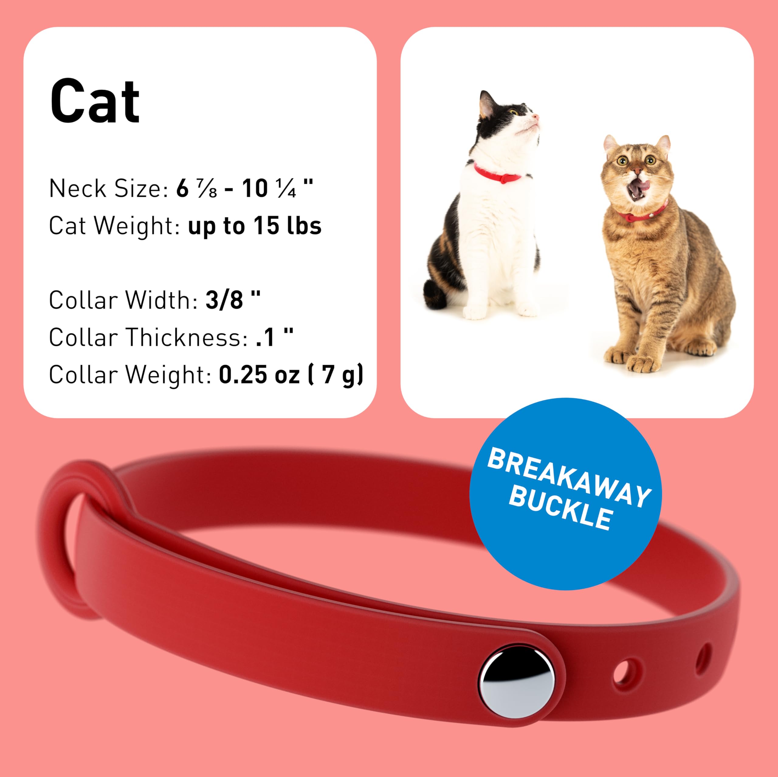 Red Cat Collar - Soft, Comfortable, And Lightweight Breakaway Collar With Name Tag Ring For Outdoor Cats And Sensitive Skin Kitt