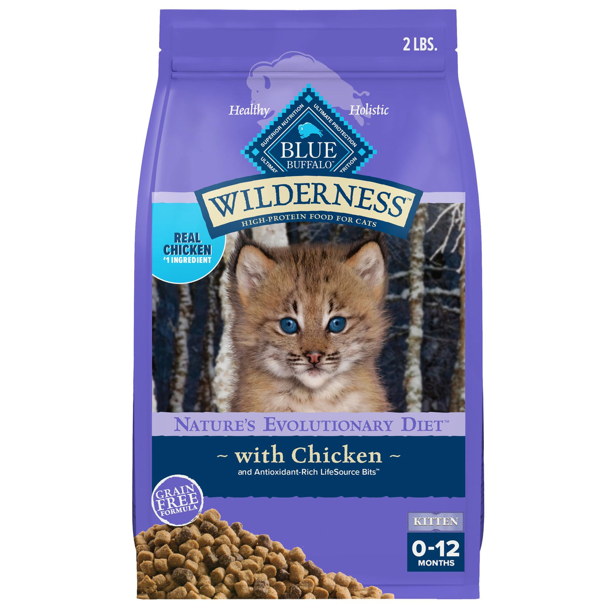 Blue Buffalo Wilderness Natural High-Protein Chicken Kitten Dry Cat Food 2 Lbs.