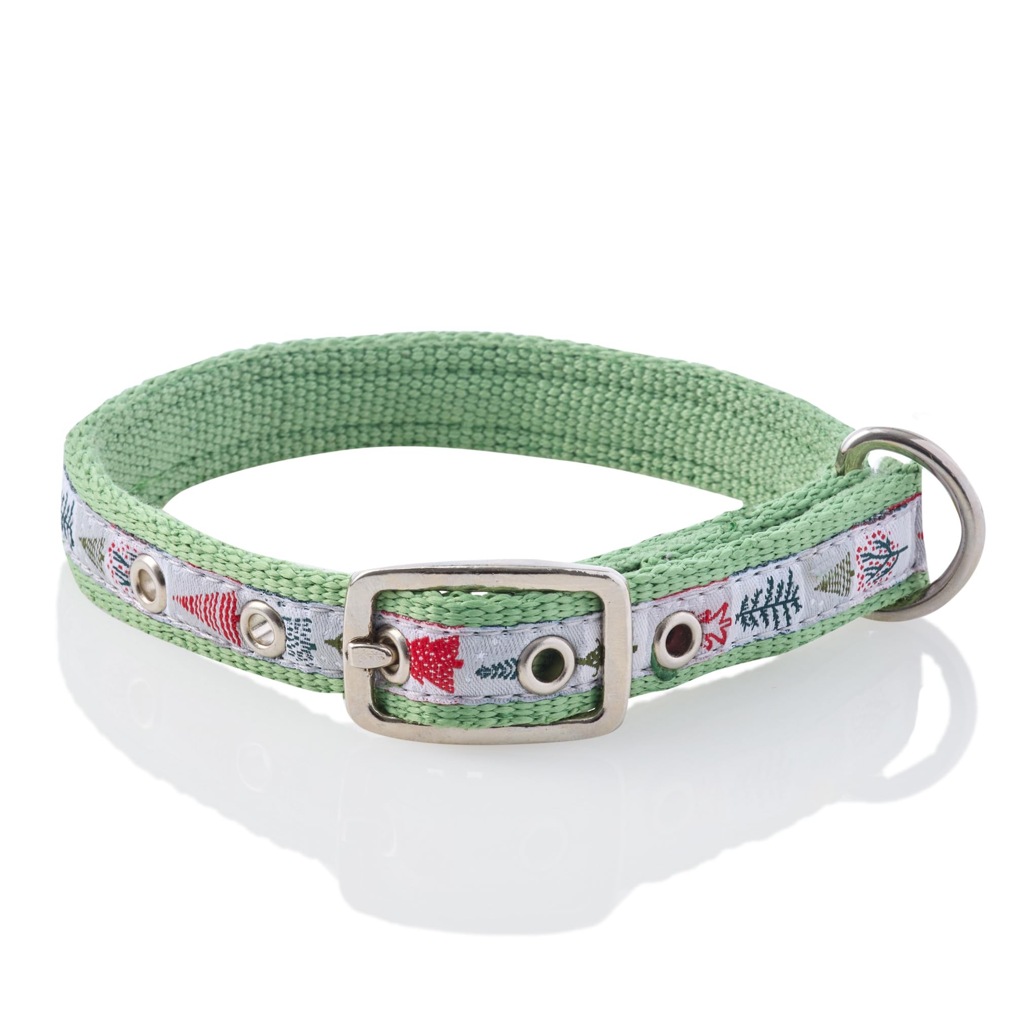 Pet Passion Adjustable Recycled Ribbon Dog Collar For All Pet Breeds, Piney Holiday, Medium