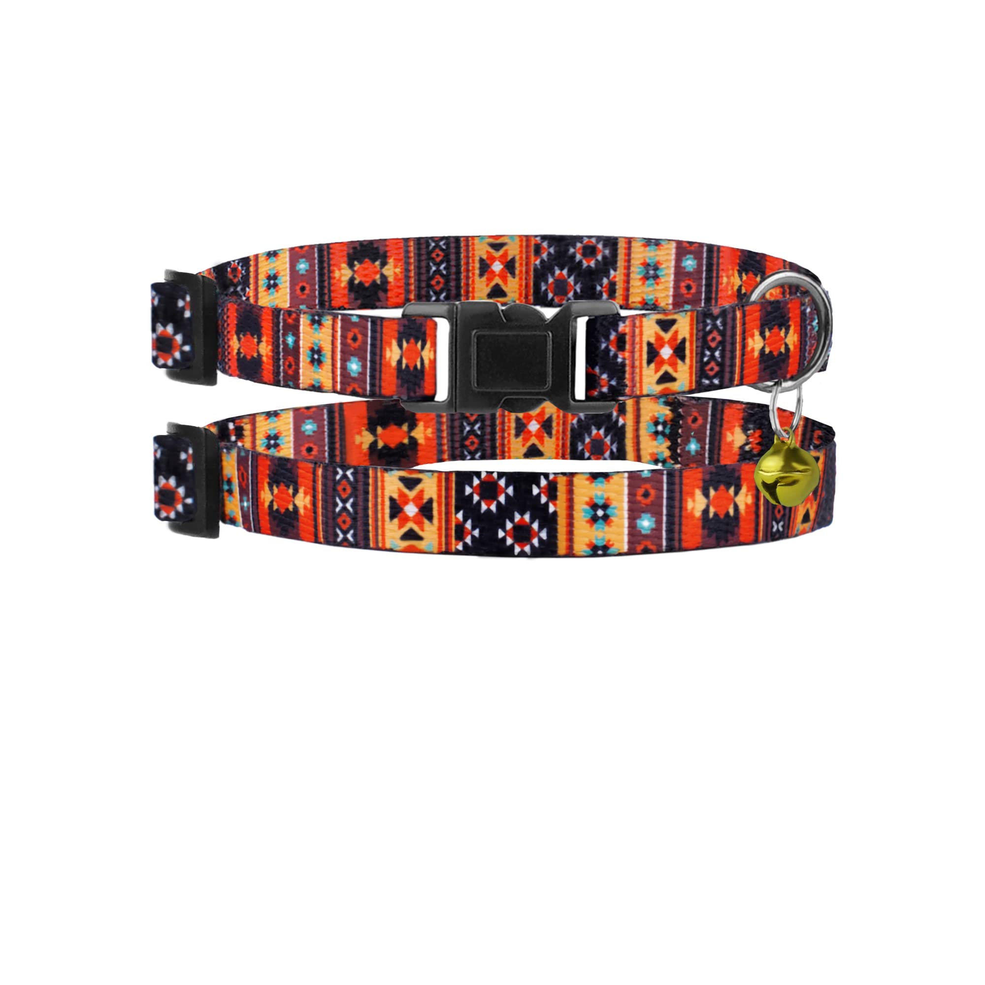 Breakaway Cat Collar With Bell - 2 Pack Safety Tribal Pattern Geometric Aztec Print Collars For Cats Kitten (Tribal + Geometric)