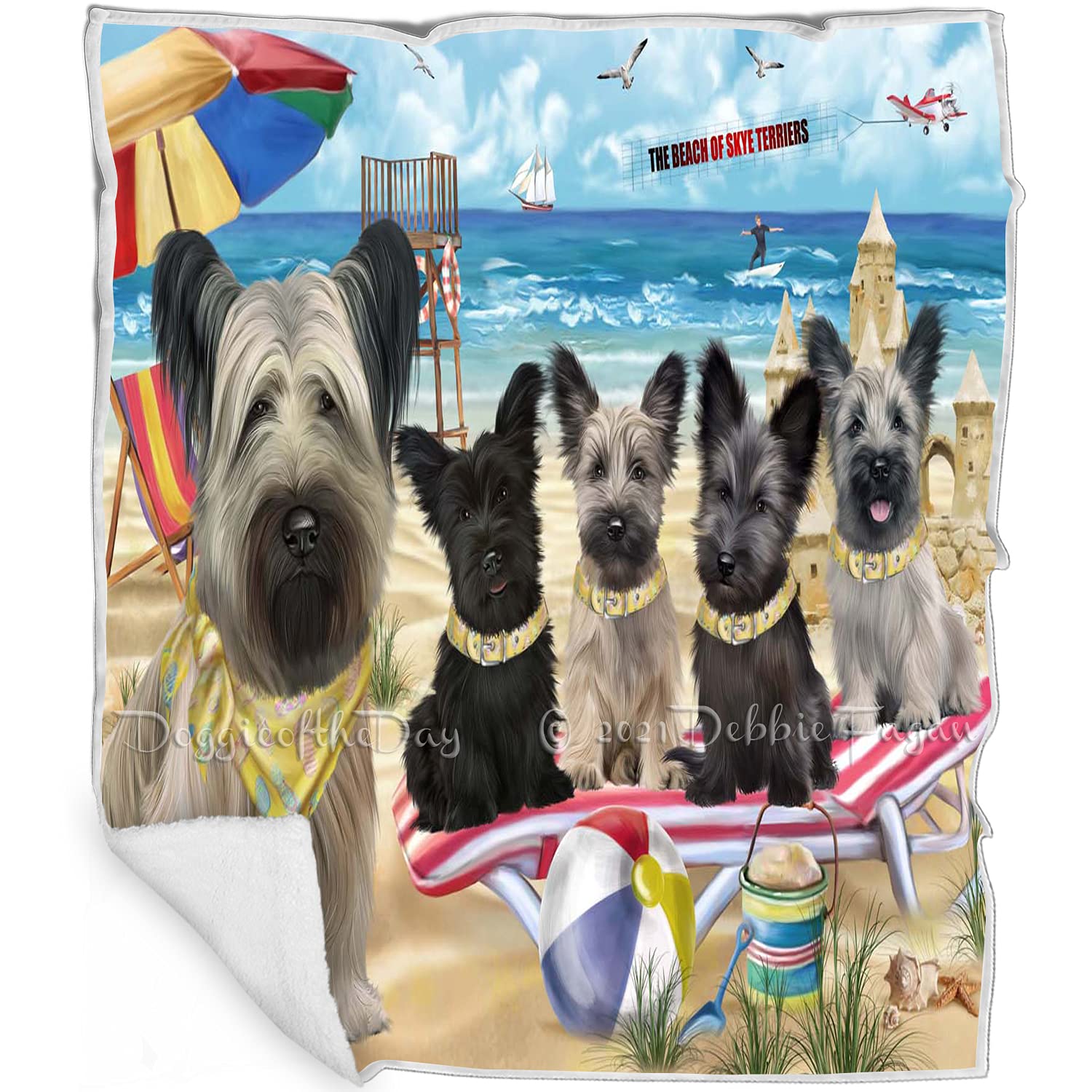 Pet Friendly Beach Skye Terrier Dogs Blanket  Lightweight Super Soft Cozy and Durable Bed Blanket  Animal Theme Fuzzy Blanket 