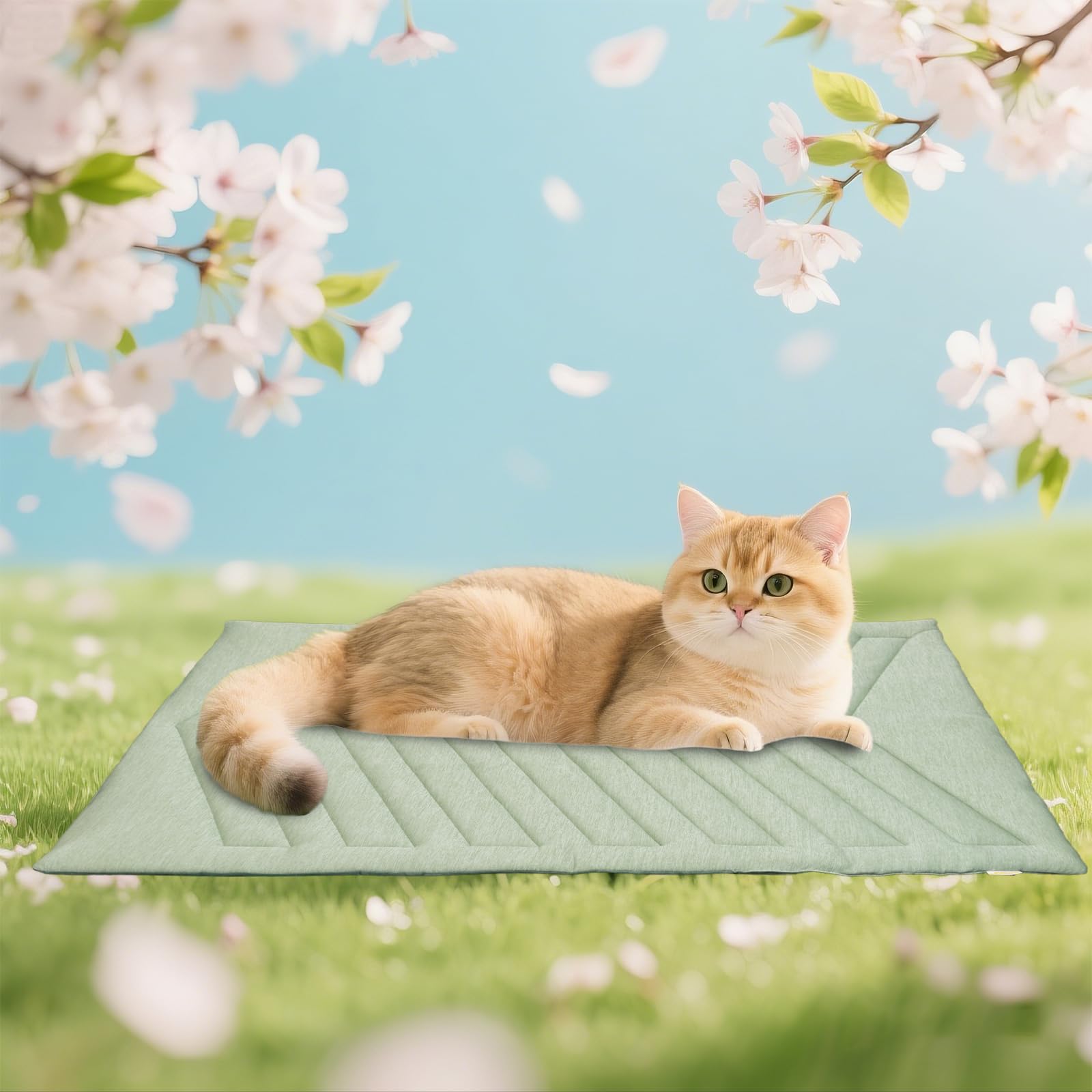 Uiqelys Dog Cooling Mat Ice Green, 91X58Cm No Gel, Cool Fabric Top & Velvet Back Cat Blanket, Washable, Dog Cooling Pad Availabl