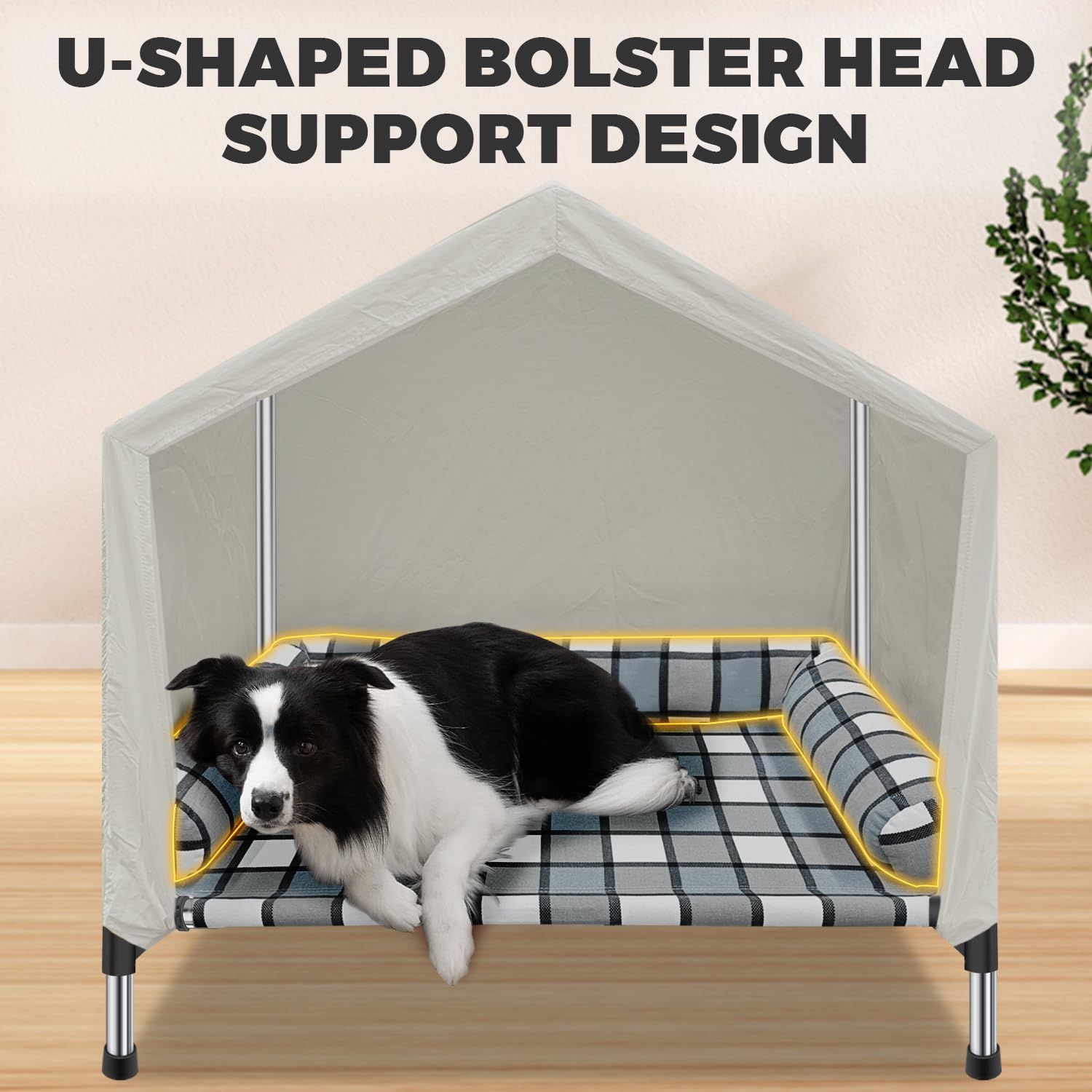 Elevated Dog Pet Bed House - Weatherproof 2-In-1 Indoor Outdoor Pet Cot With Canopy Cooling Portable Raised Dog Bed With Pillow