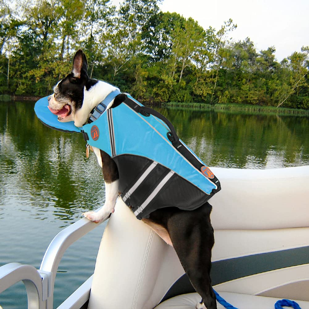 Mklhgty Dog Life Jacket,Vest With Removable Neck Float & High Buoyancy For Swimming & Boating, Ripstop Pet Safety Swimsuit Rescu