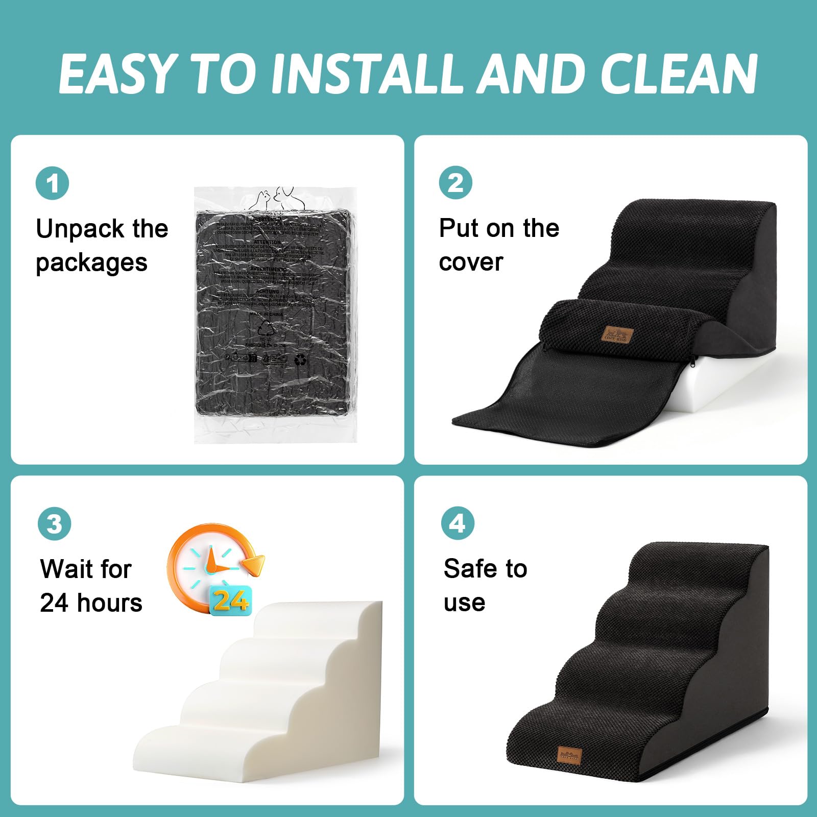 COZY KISS Dog Stairs for Small Dogs 15.7 H, Curved Dog Step for Puppy, Older Cat, Medium Pet Ramp for Sofa, Couch or Chair, Ladd