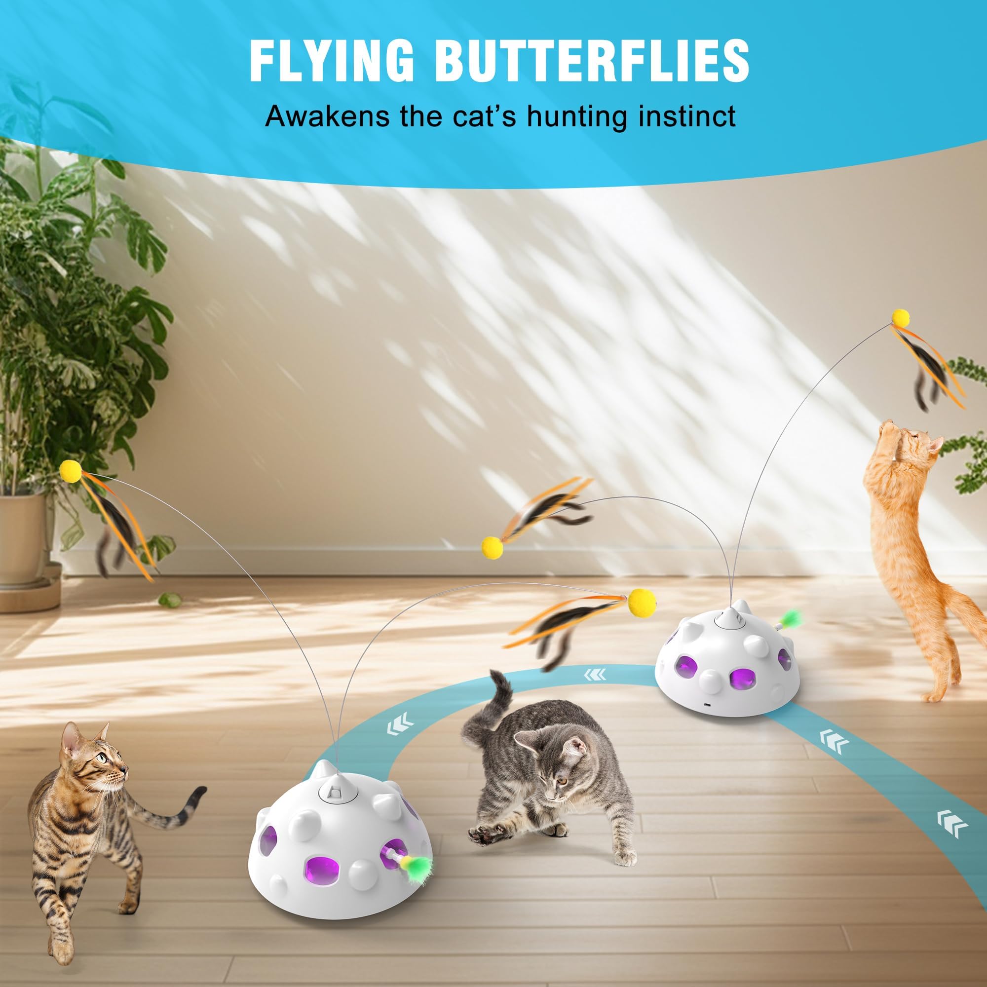 Cat Toys For Indoor Cats - Rechargeable Silent Interactive Automatic Cat Toy | Electric Feather Cat Bird Toy | Electric Cat Teas