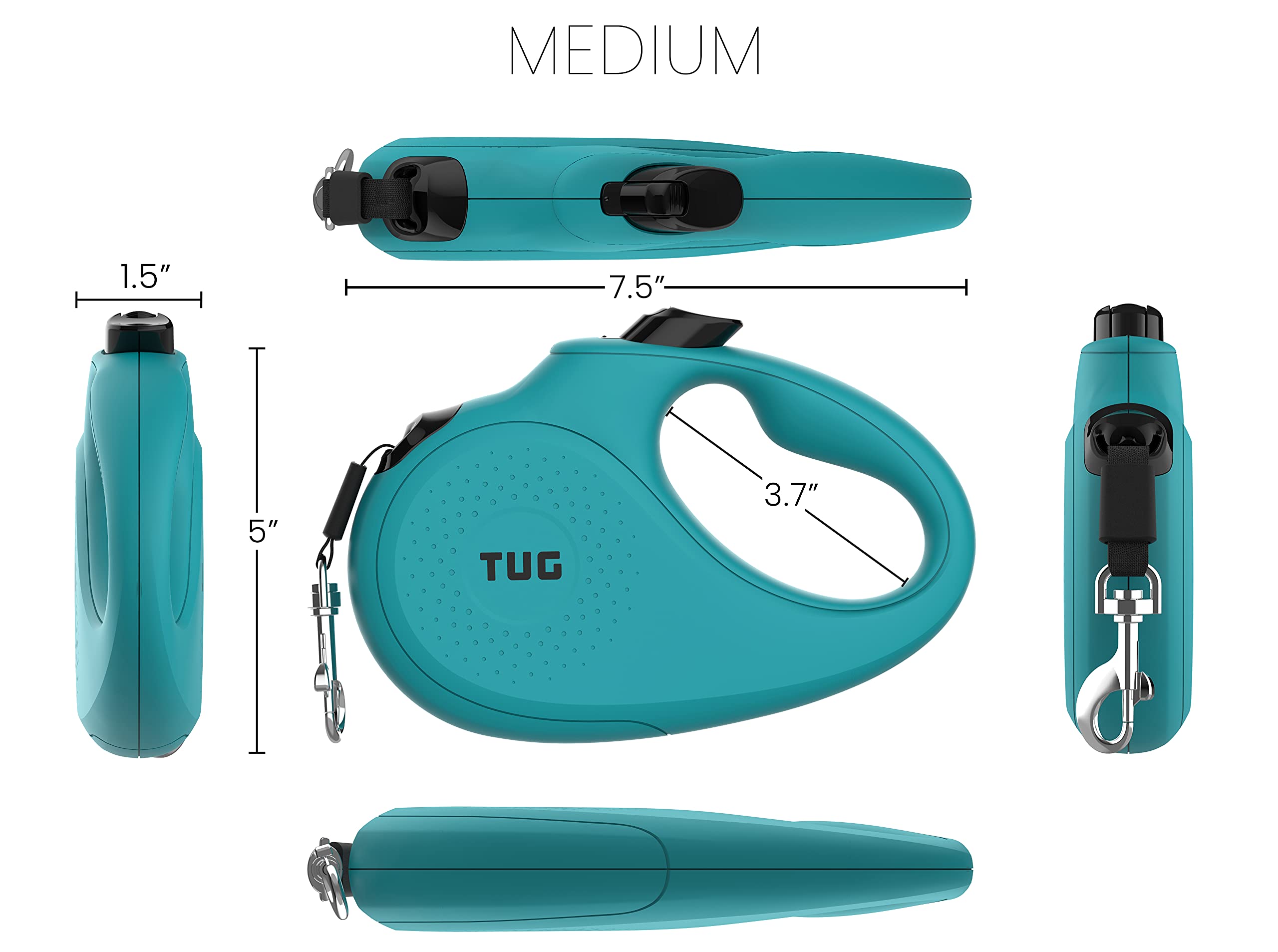 Tug Monochrome 360 Tangle-Free Retractable Dog Leash | 16 Ft Strong Nylon Tape (Medium, Aqua)