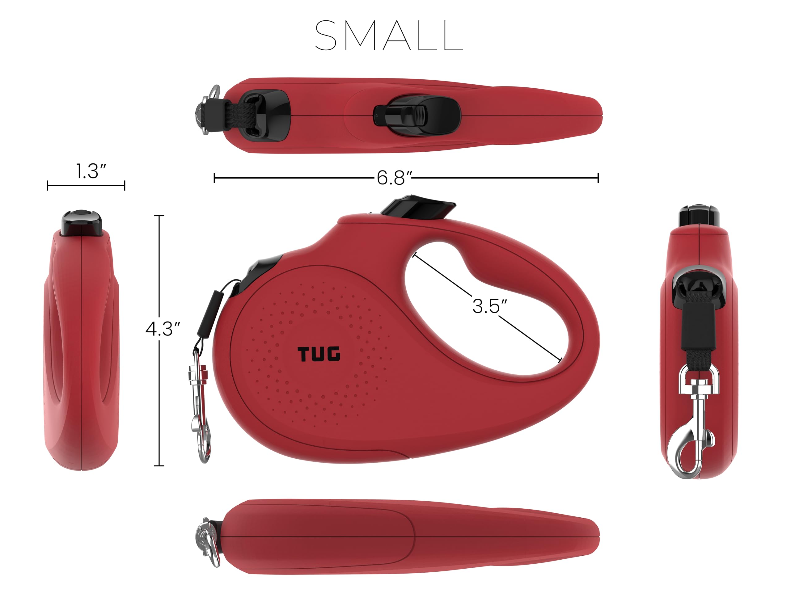 Tug Monochrome 360 Tangle-Free Retractable Dog Leash | 16 Ft Strong Nylon Tape (Small, Red)