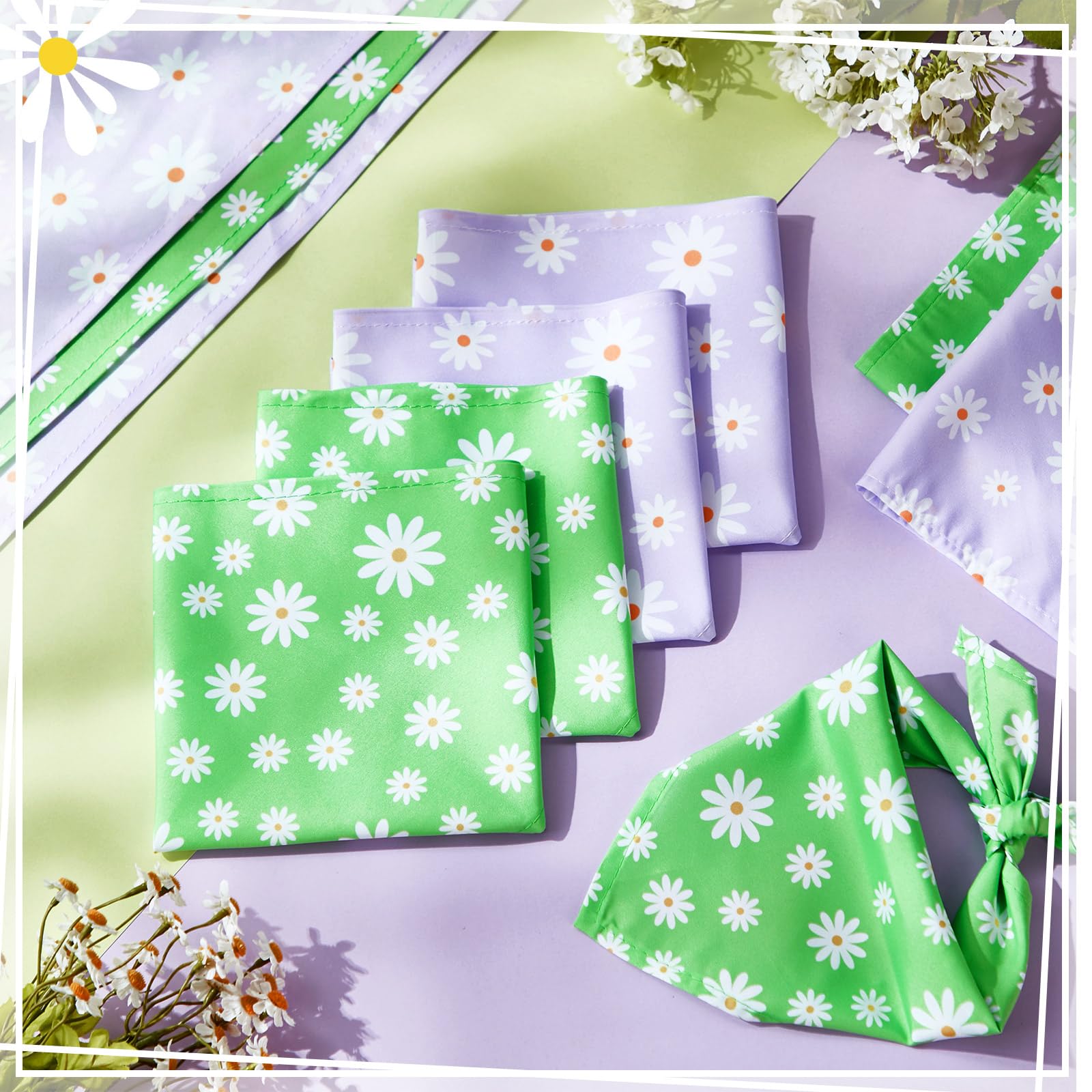 Weewooday 12 Pieces Daisy Dog Bandanas Flower Floral Green and Purple Bandanas for Dogs Triangle Handkerchief Scarf for Small Me