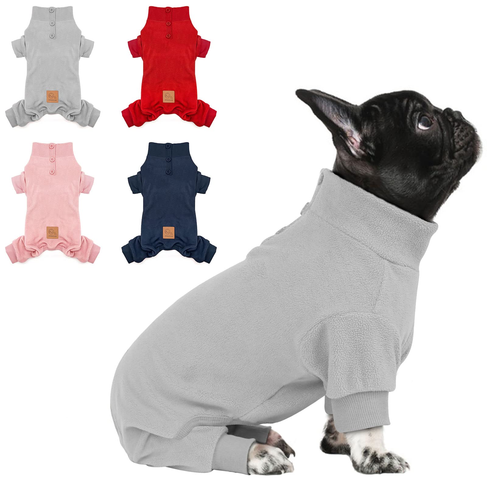 Cyeollo Dog Pajamas Turtleneck Thermal Dog Pjs Fleece Stretchy Jumpsuit Warm Dog Clothes Doggie Medium Dog Pajamas Outfits For Winter Color Grey