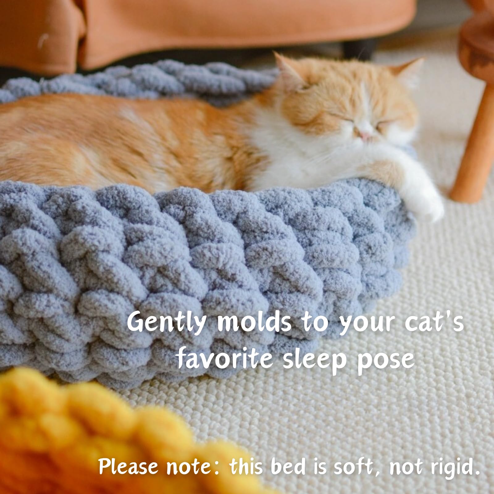 Urnat Cat Nest Bed - Premium Handwoven Washable Extra Soft Round Cave House Furniture For Indoor Kitten (Grayish Blue,Large)