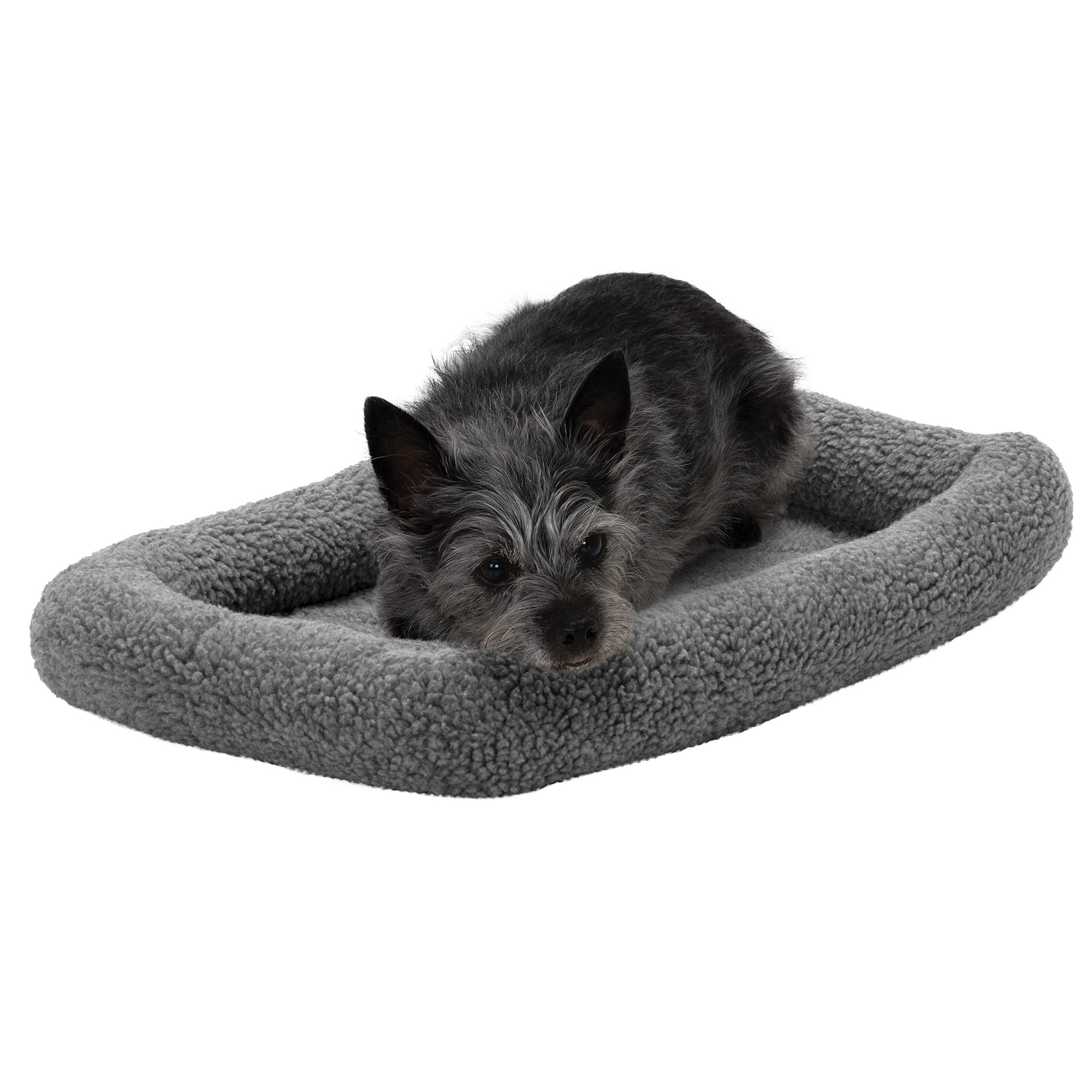 Furhaven Dog Bed For Extra Small Dogs & Indoor Cats, 100% Washable, Sized To Fit Crates - Sherpa Fleece Bolster Crate Pad - Gray