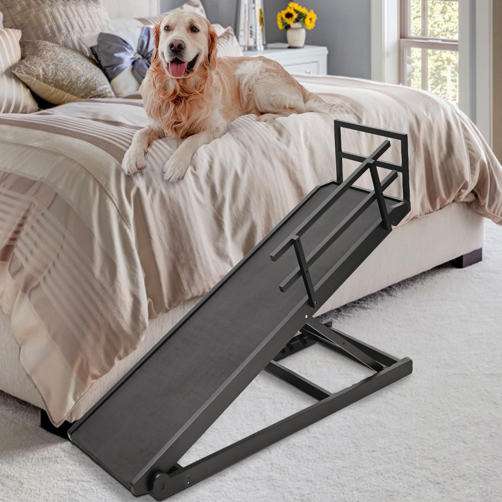 Slsy Dog Ramp, Upgraded Folding Adjustable Pet Ramp With Rubber Mat,45.2'' Long For Middle Bed/Couch/Suv, Work For Small & Large