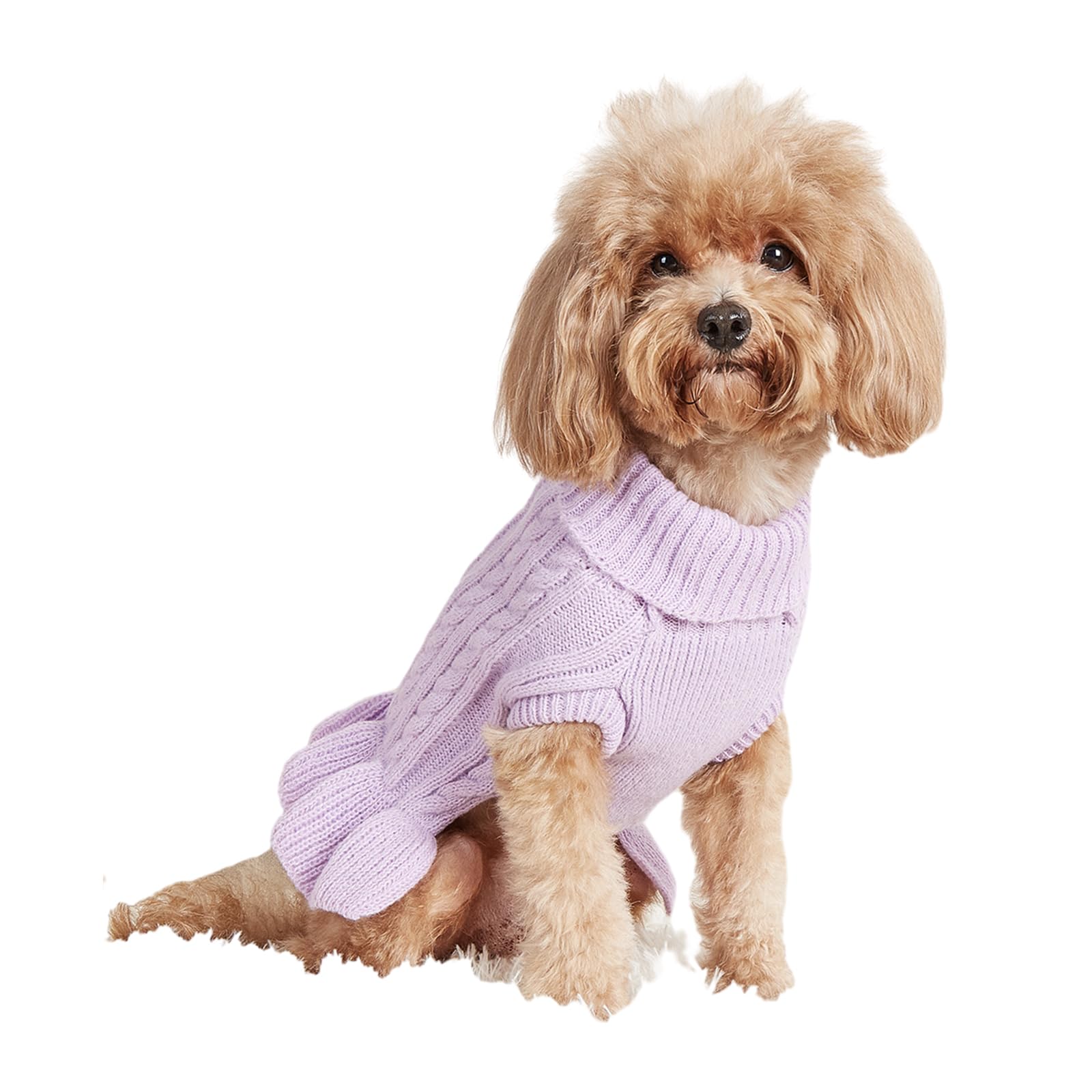 Bwealthest Dog Sweater & Dress - Cable Knit Pet Clothes For Small Dogs & Cats (Light Purple, Large)
