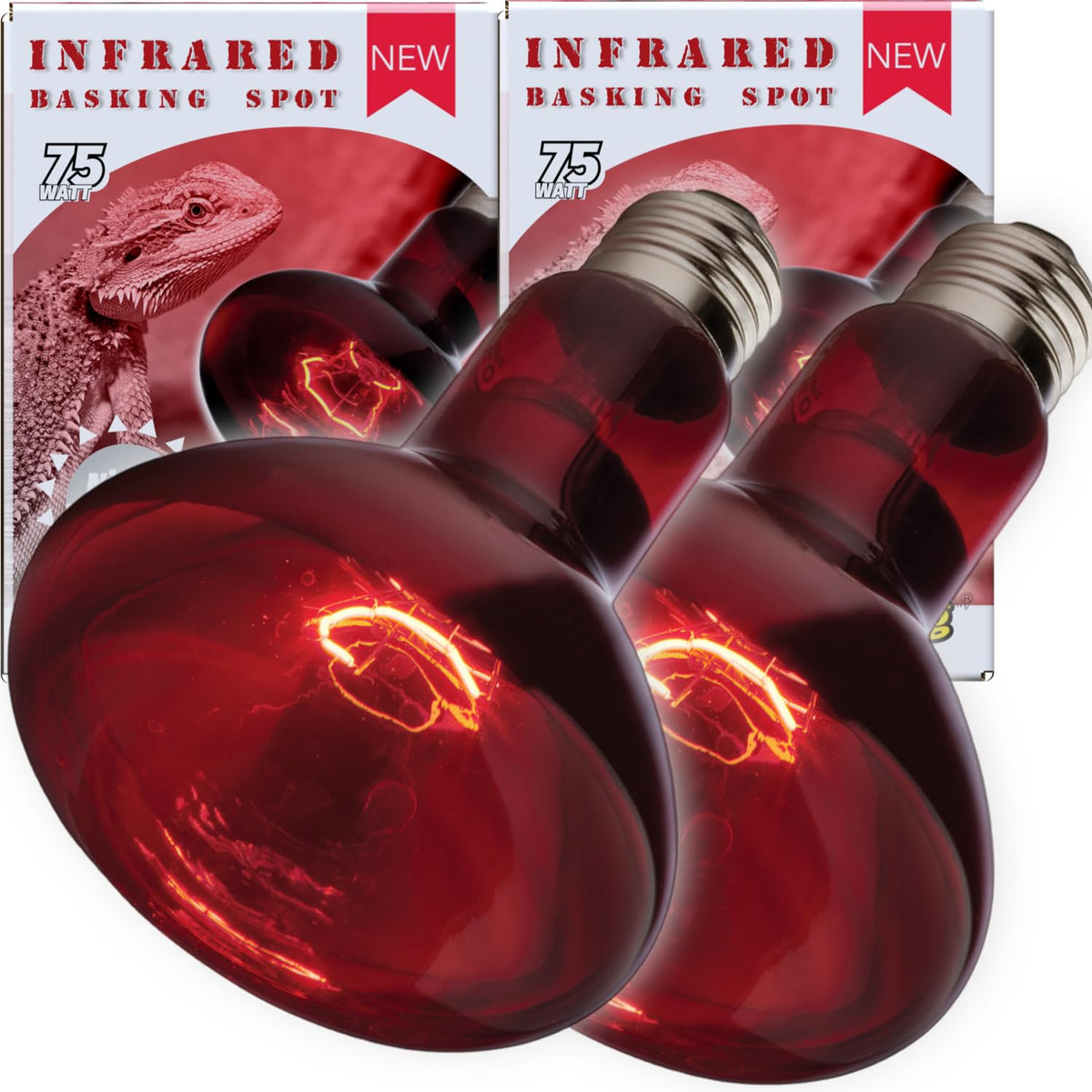 Reptiking Reptile Red Heat Lamp, 2-Pack 75W Infrared Basking Bulbs Light For Reptiles, Night Red Basking Light For Bearded Drago