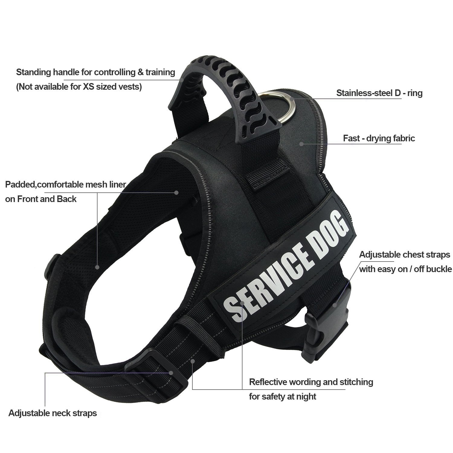 Fairwin Service Dog Vest-No-Pull Dog Harness With Handle Adjustable Reflective Patches In Training Vest Harness For Small Medium Large Breed Outdoor Walking