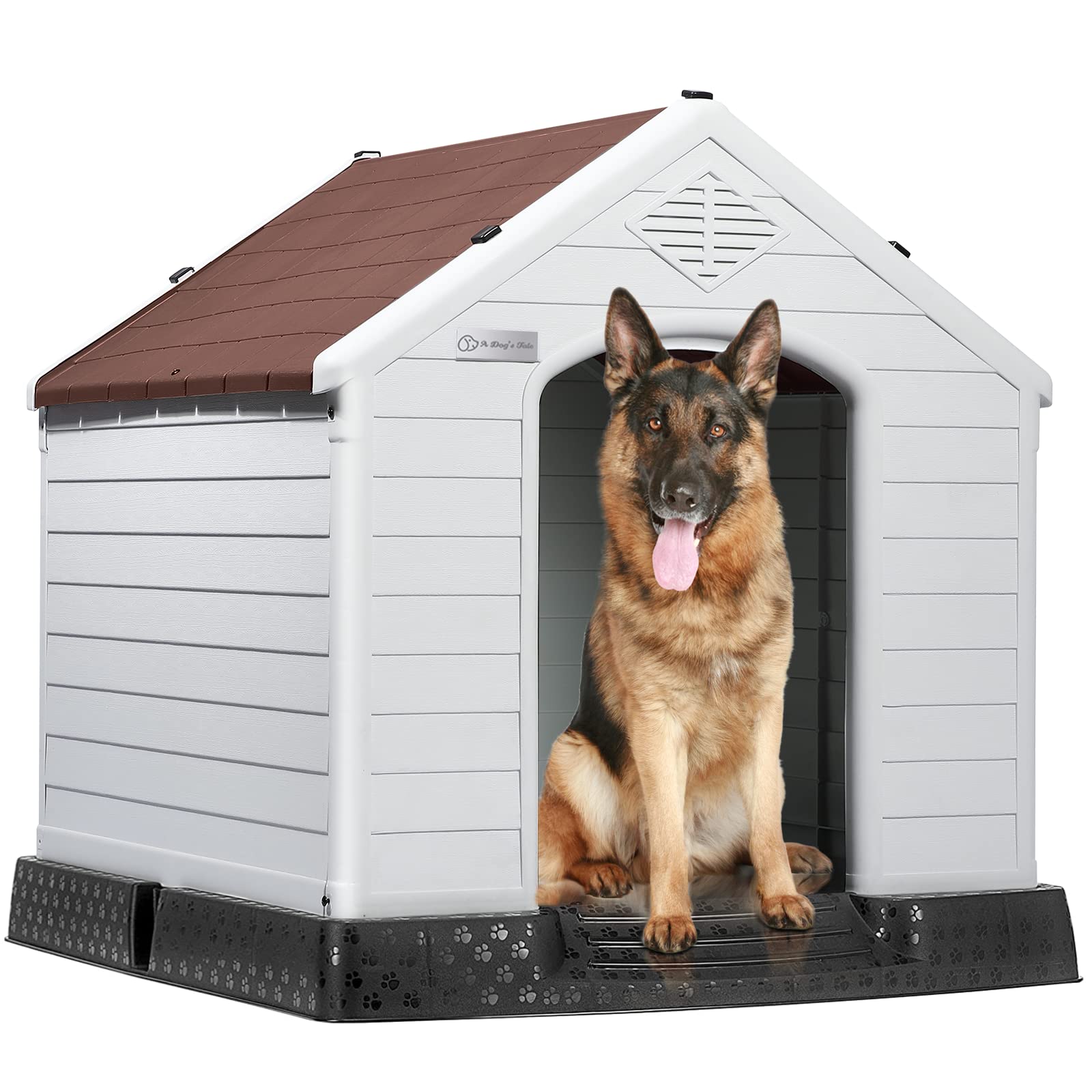 Lemberi Durable Waterproof Plastic Dog House For Small To Large Sized Dogs, Indoor Outdoor Doghouse Puppy Shelter With Elevated 