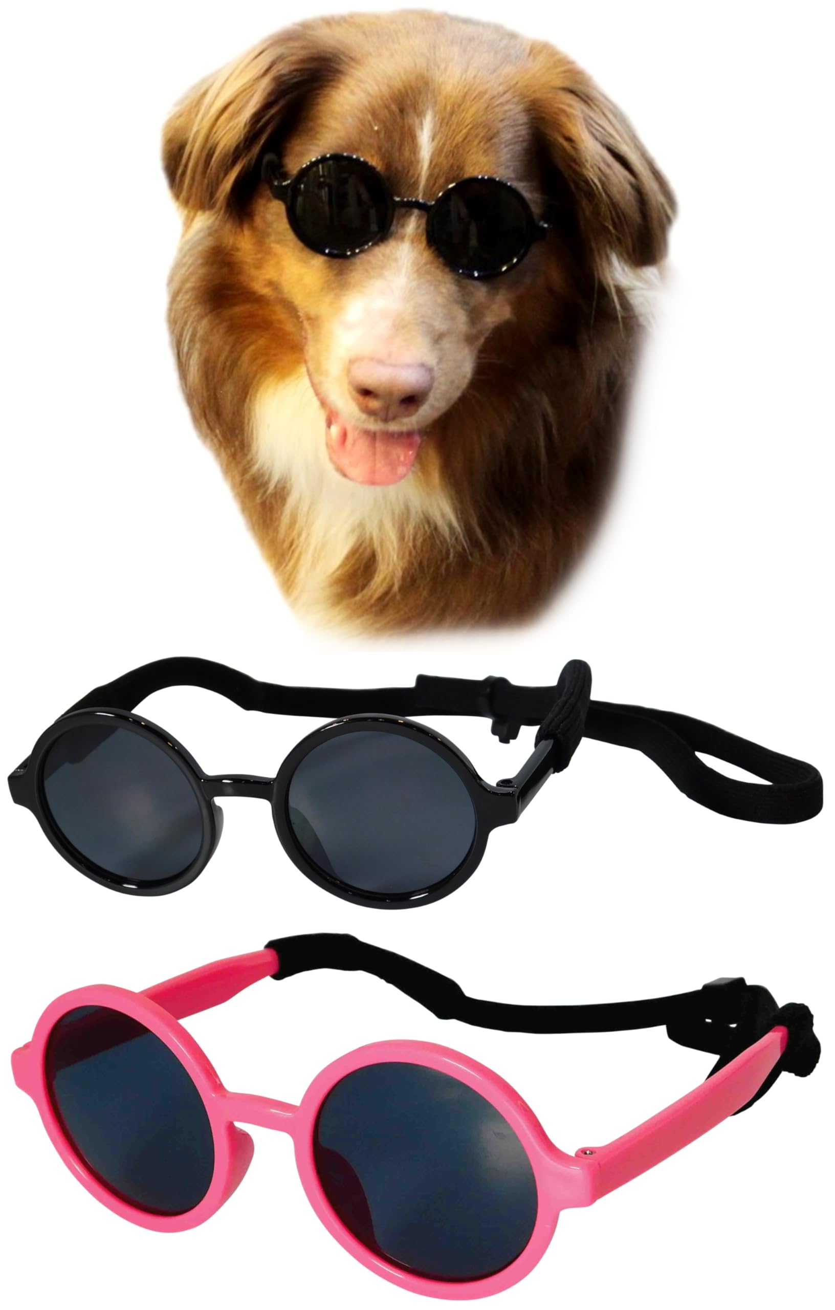 G001 Dog Cat Pet Costume Prop Round Sunglasses Medium Breeds 20-40 Lbs (Black + Hot Pink)