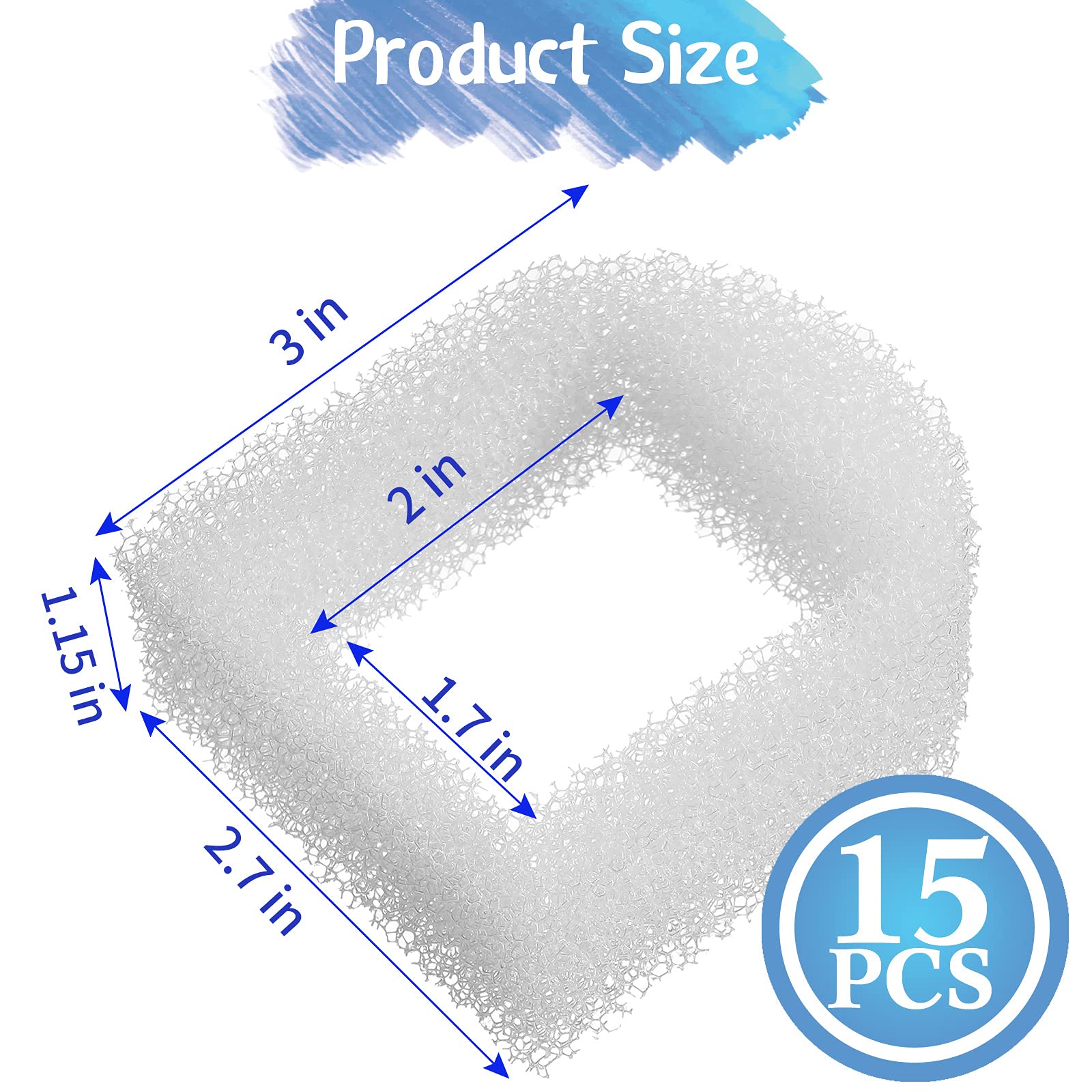 15 Pieces Pet Water Fountain Replacement Filter Foam Pre-Filter Cat And Dog Fountains Foam Compatible With Drinkwell Ceramic And 360 Stainless Steel Pet Dog Cat Fountains (White)