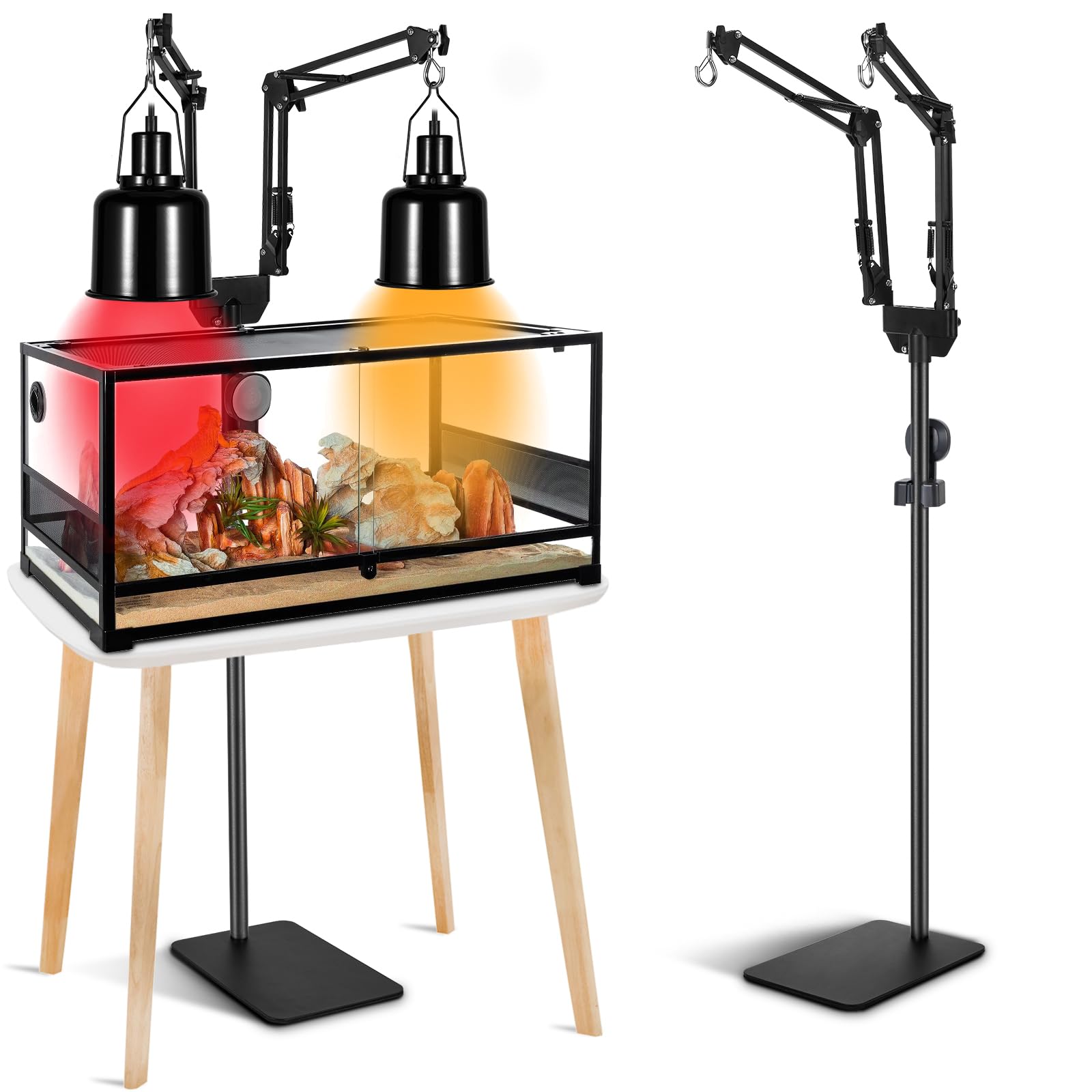 Juttilax Dual Reptile Heat Lamp Stand, Adjustable Reptile Light Stand (15.7-74.3Inch) With 360 Swing Arm And Anti-Tip Clip, Lamp