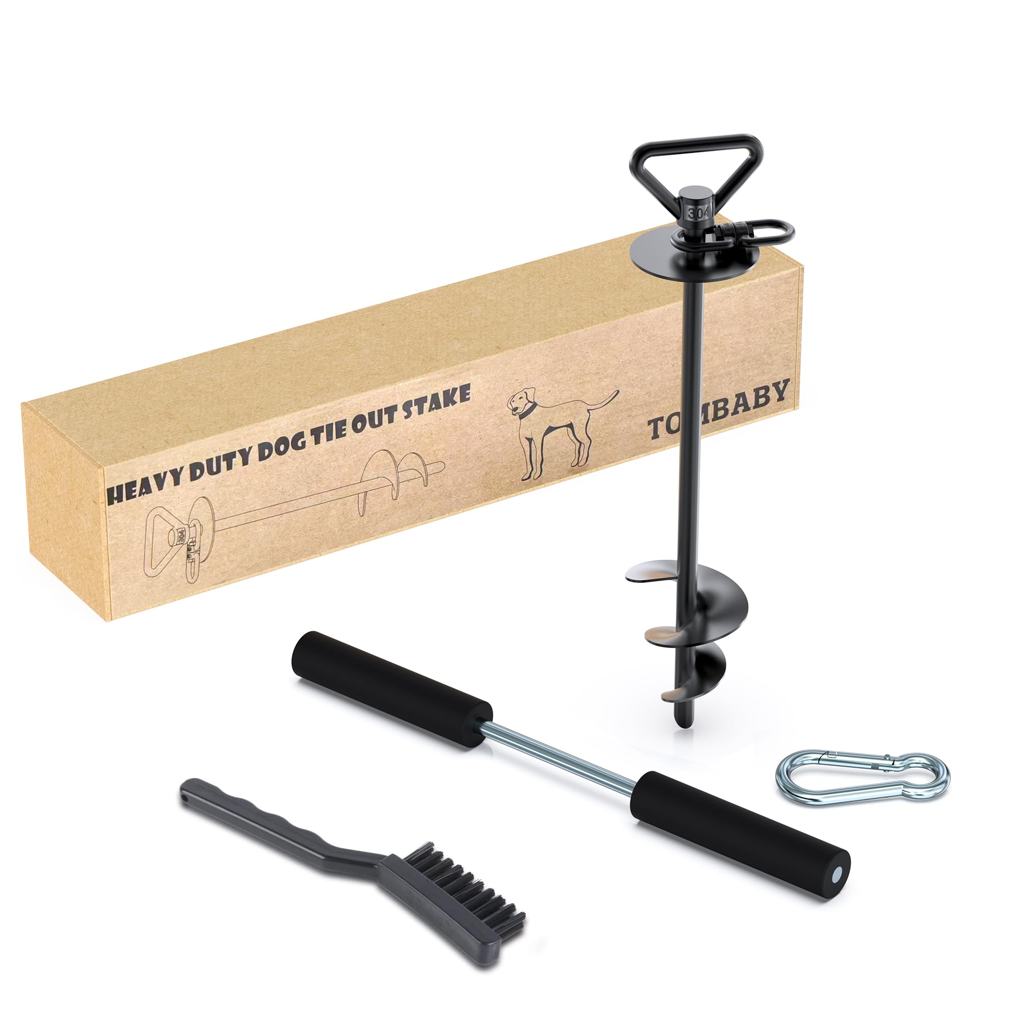 Tombaby Dog Tie Out Stake-Heavy Duty 304 Stainless Steel Dog Runner, Ground Anchor With 360 Swivel & Anti-Tangle,Use Any For To 