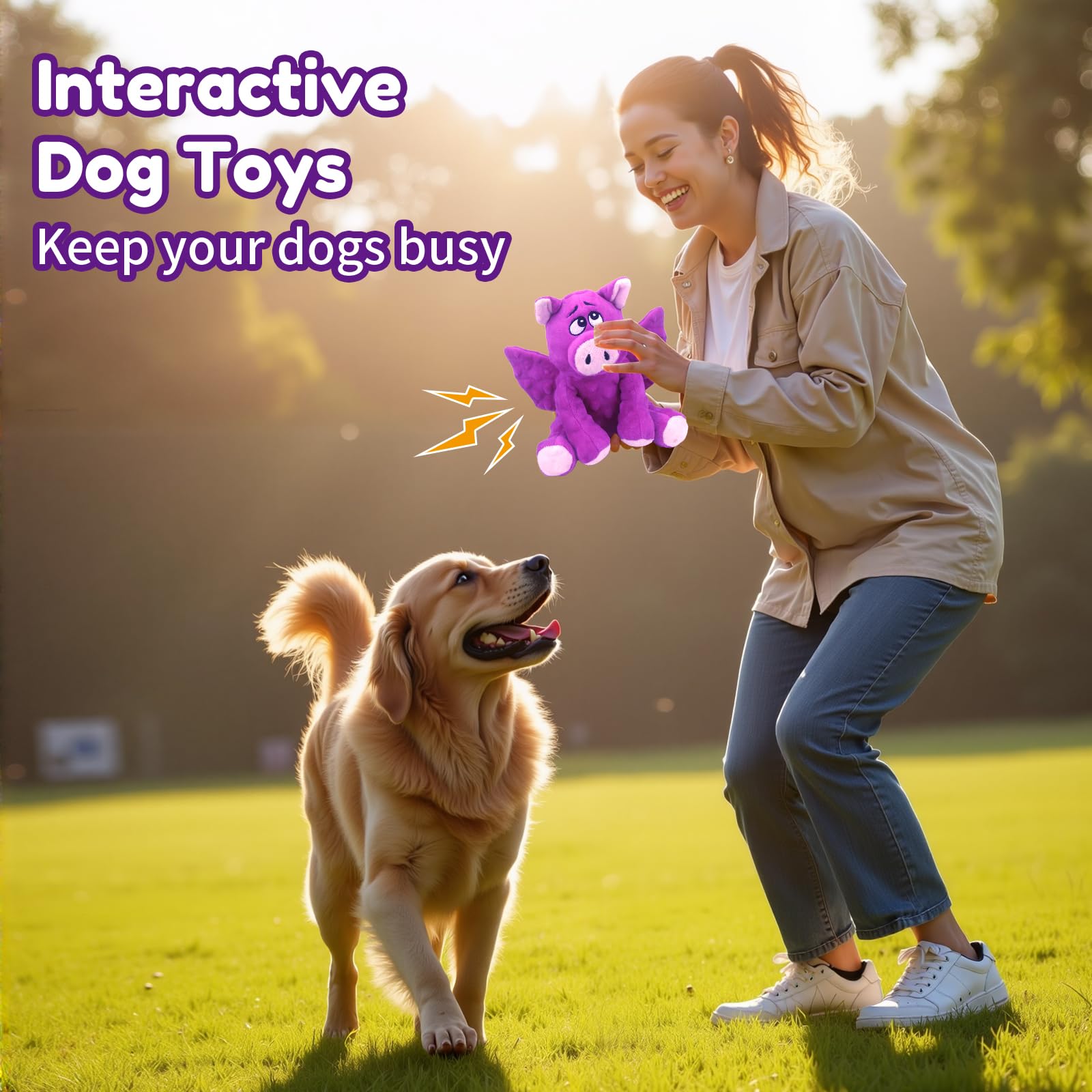 Large Squeaky Dog Toys, Plush Dog Toys With Crinkle Paper To Keep Them Busy, Stuffed Tough Chew Toys For Small Medium And Large
