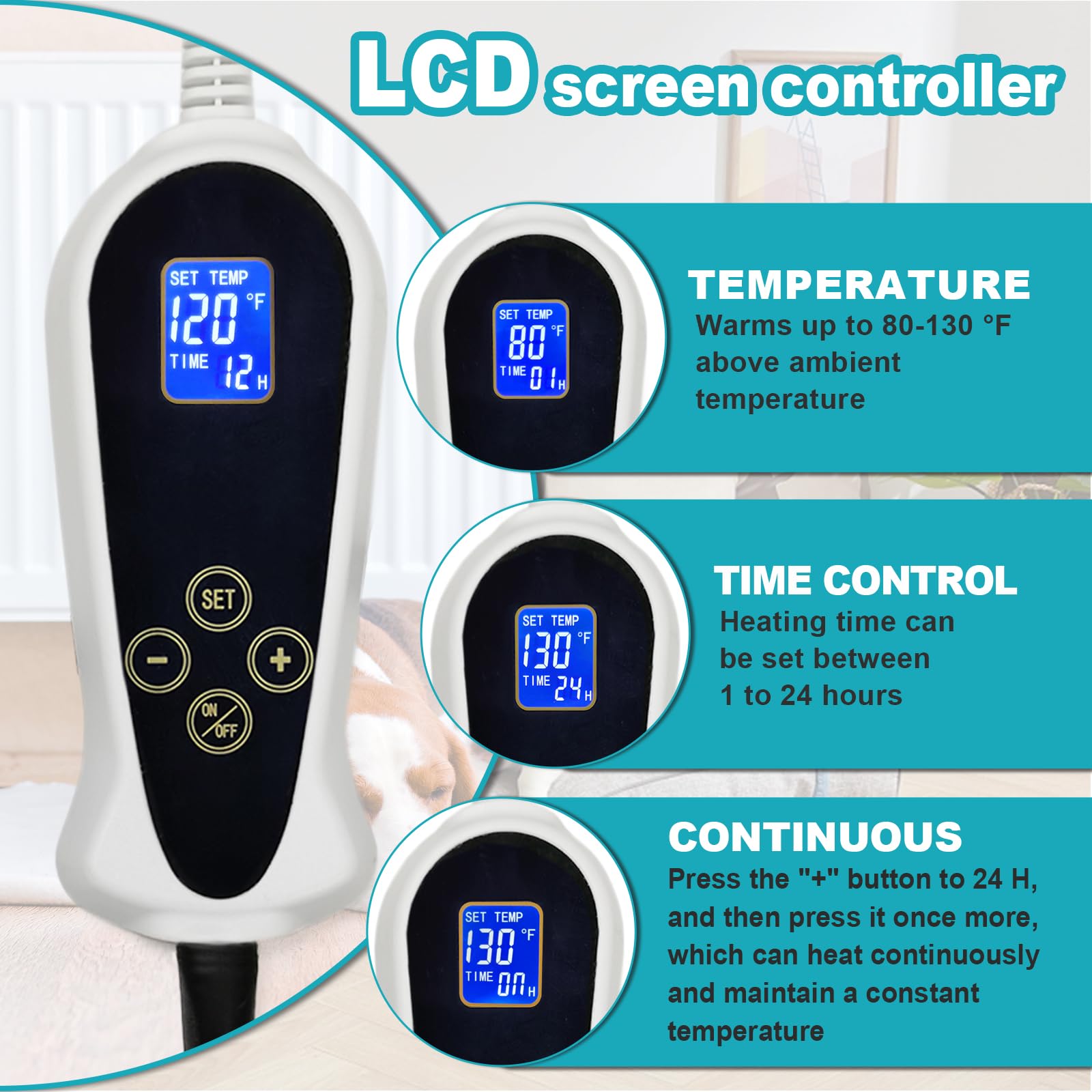 Rc Sll Dog Heating Pad 34X21Inches, Pet Heating Pad For Dogs With Timer Temperature Control, Waterproof Whelping Mats Heated Dog