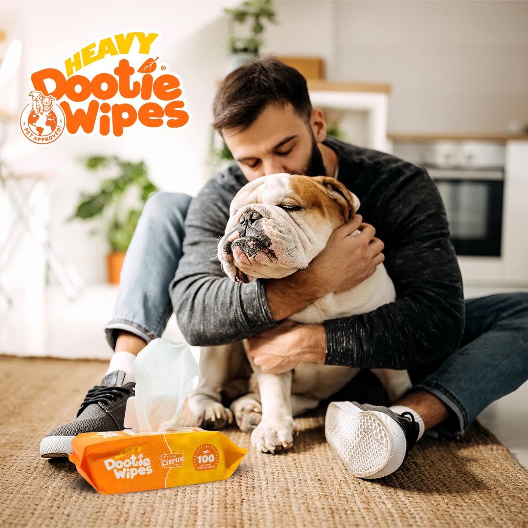 HEAVY Dootie Wipes - Convenient Durable Dog Wipes for Paws, Butt with Very Mild Pleasant Citrus Scent, 100 Count - Puppy Essenti