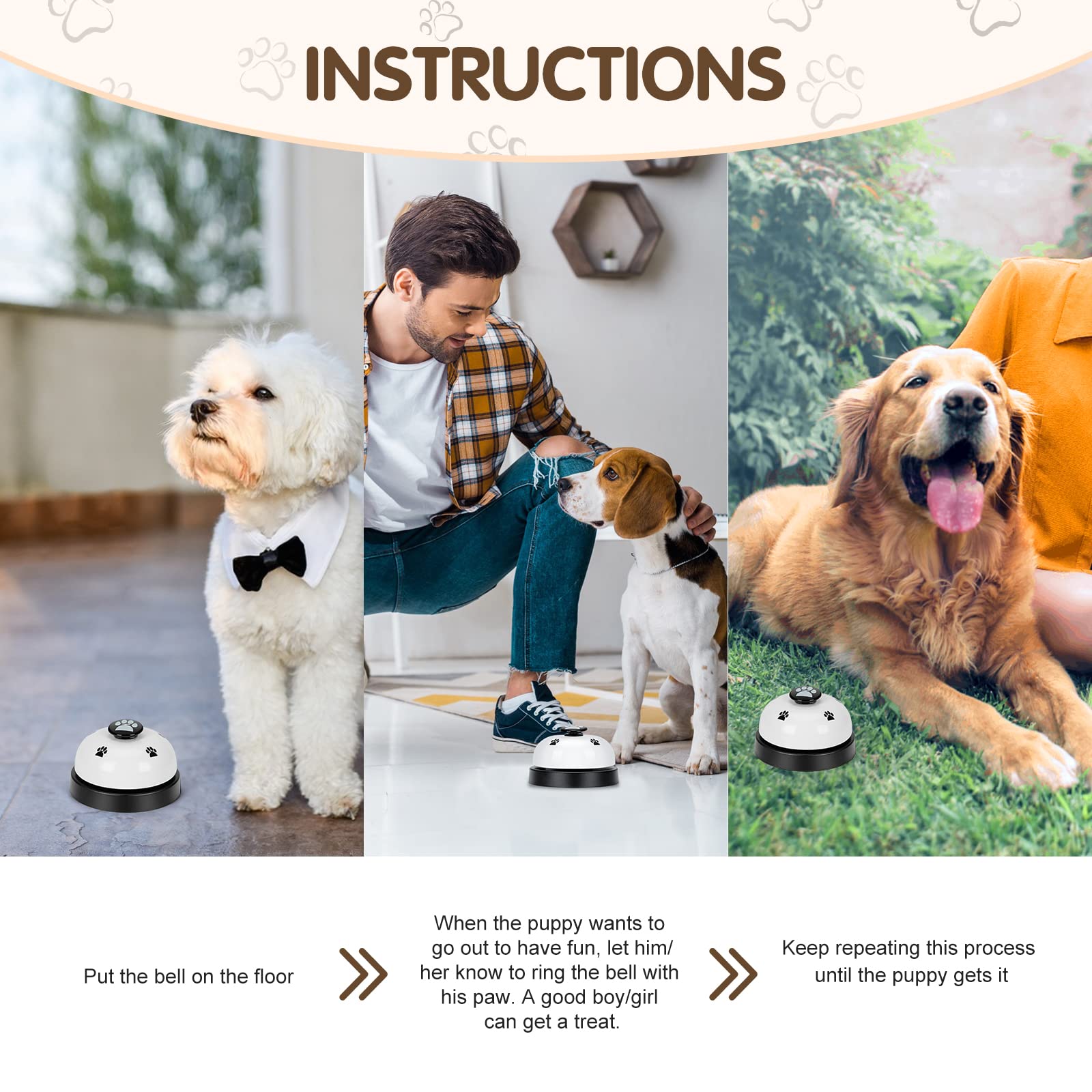 JEXCULL Pet Training Bells - 2 Pack Dog Door Bells for Potty Training, White Metal Communication Device