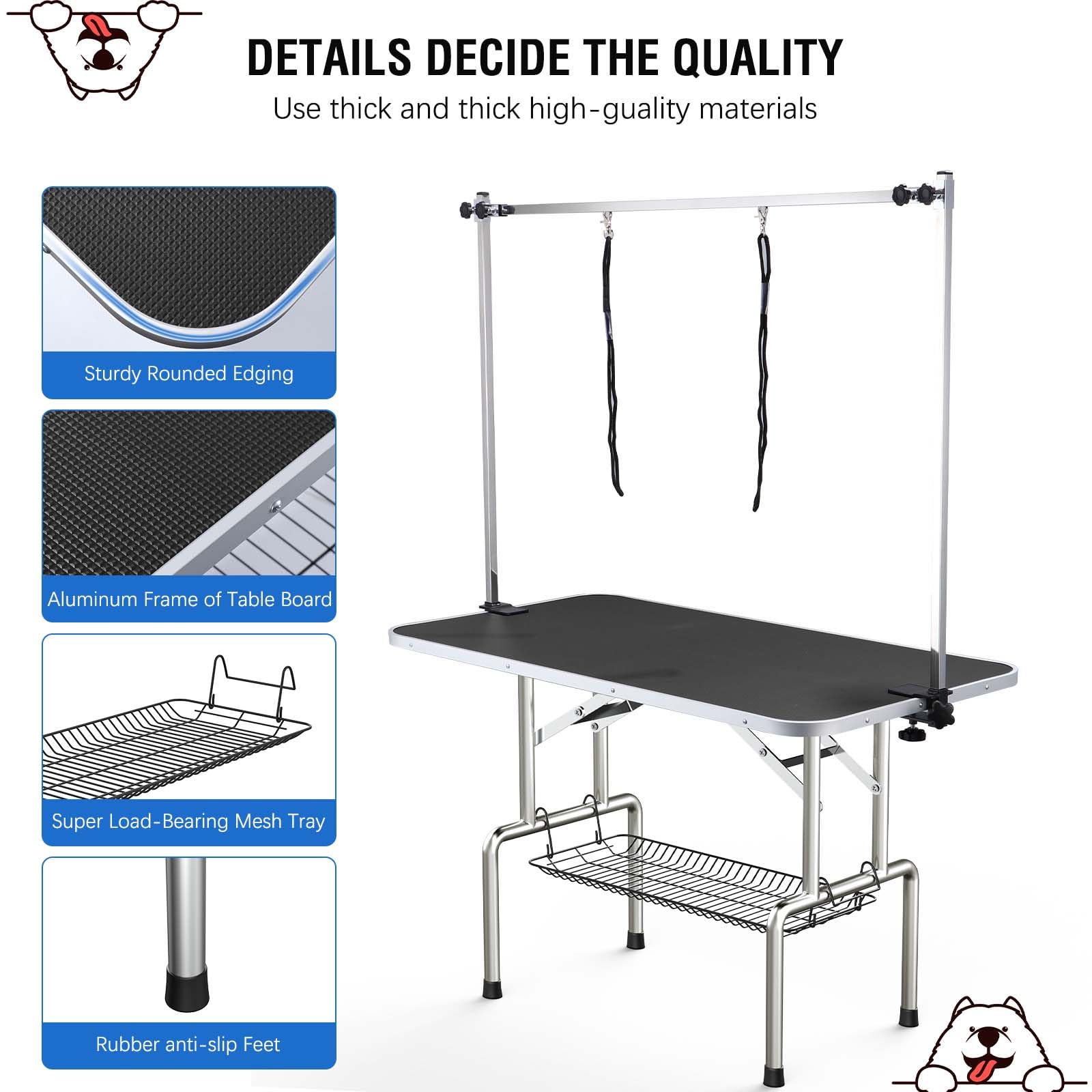 Unovivy 46-Inch Dog/Pet Grooming Table Foldable Height Adjustable, Portable Dog Grooming Table With Arm Noose & Mesh Tray, Maxim
