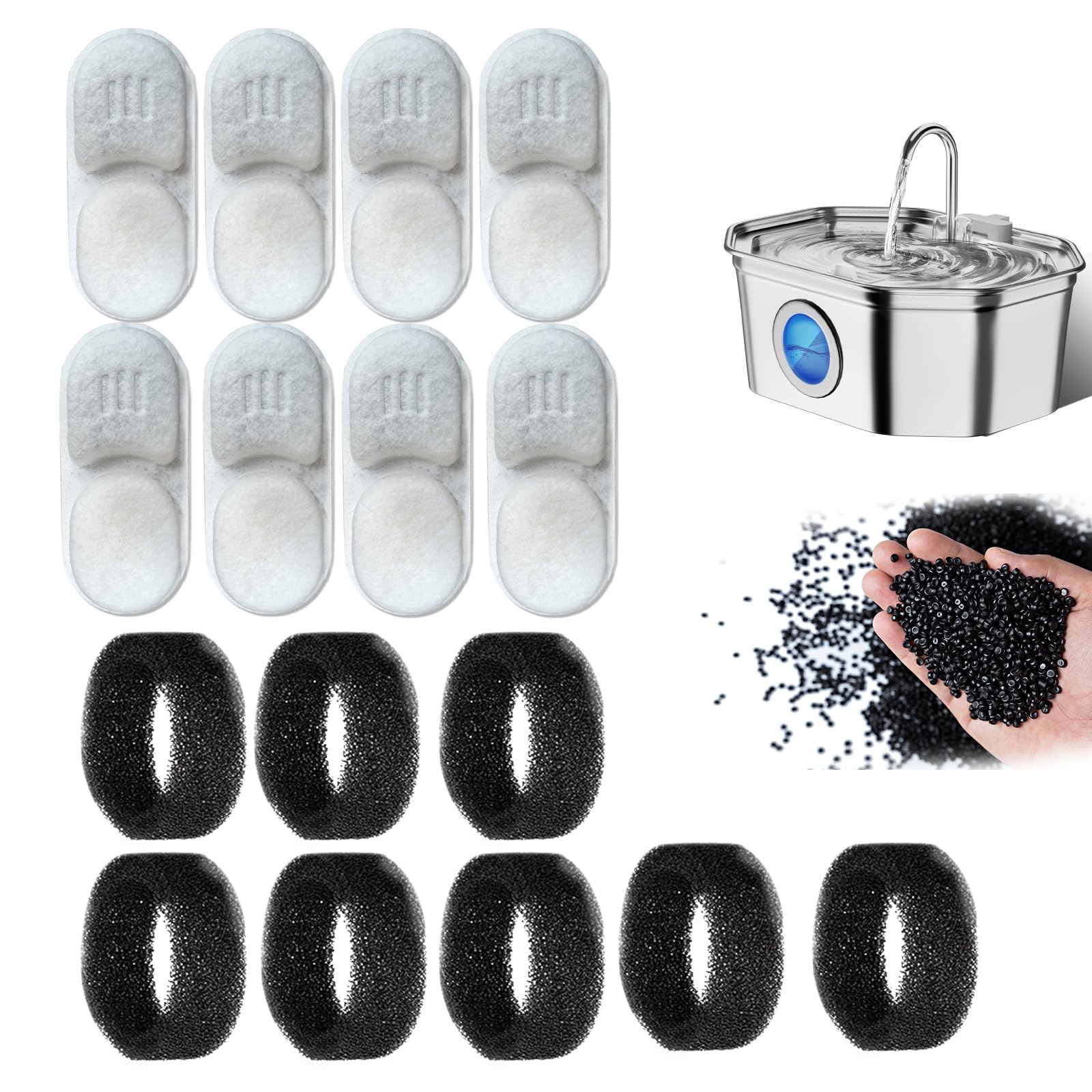 Cat Water Fountain Filters, Apauk 8 Pack Replacement Filters & Sponges,Only Applicable To Apfss-3201