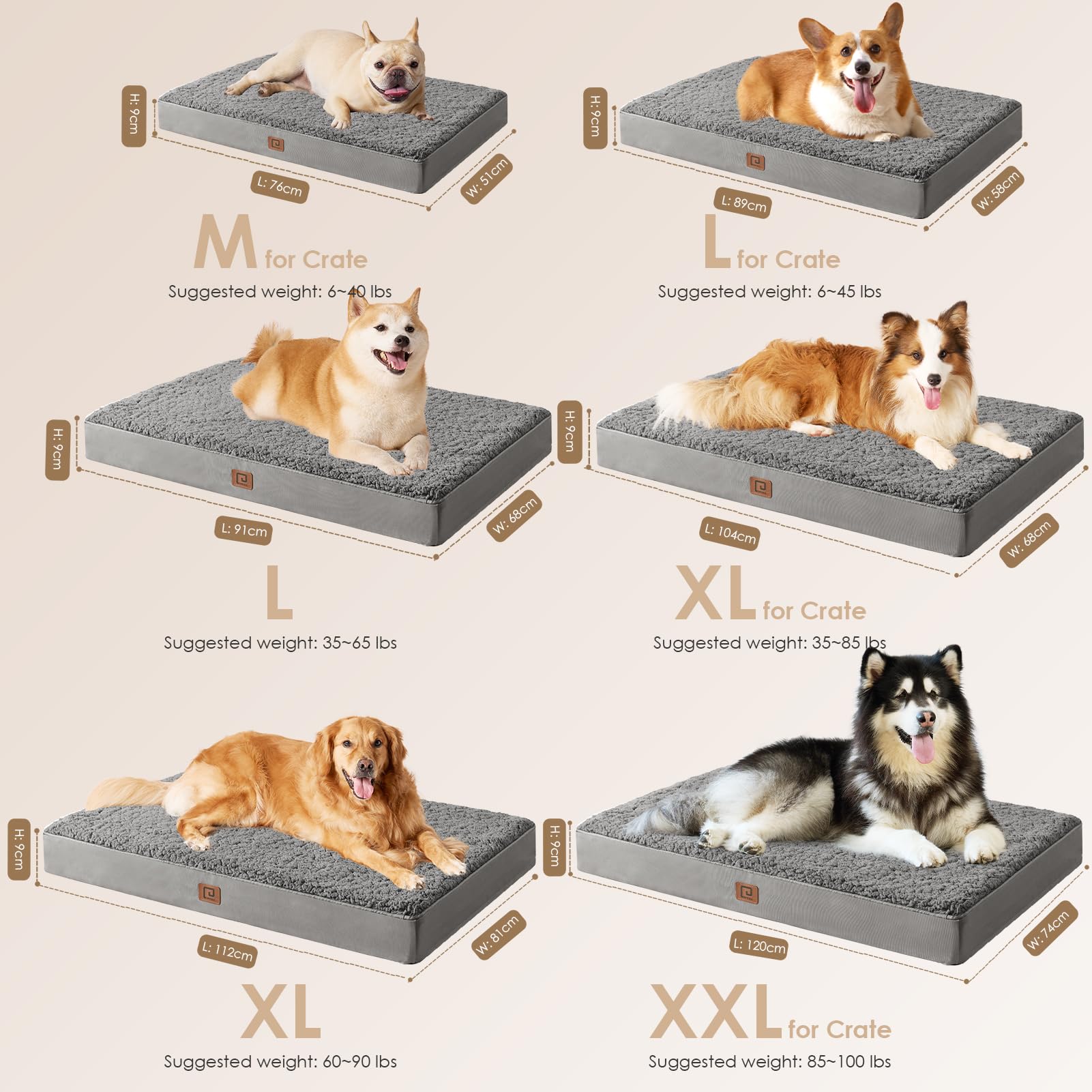 EHEYCIGA Orthopedic Foam Dog Bed, XXL 47x29x3.5, Light Grey - Comfortable Support for Large Dogs