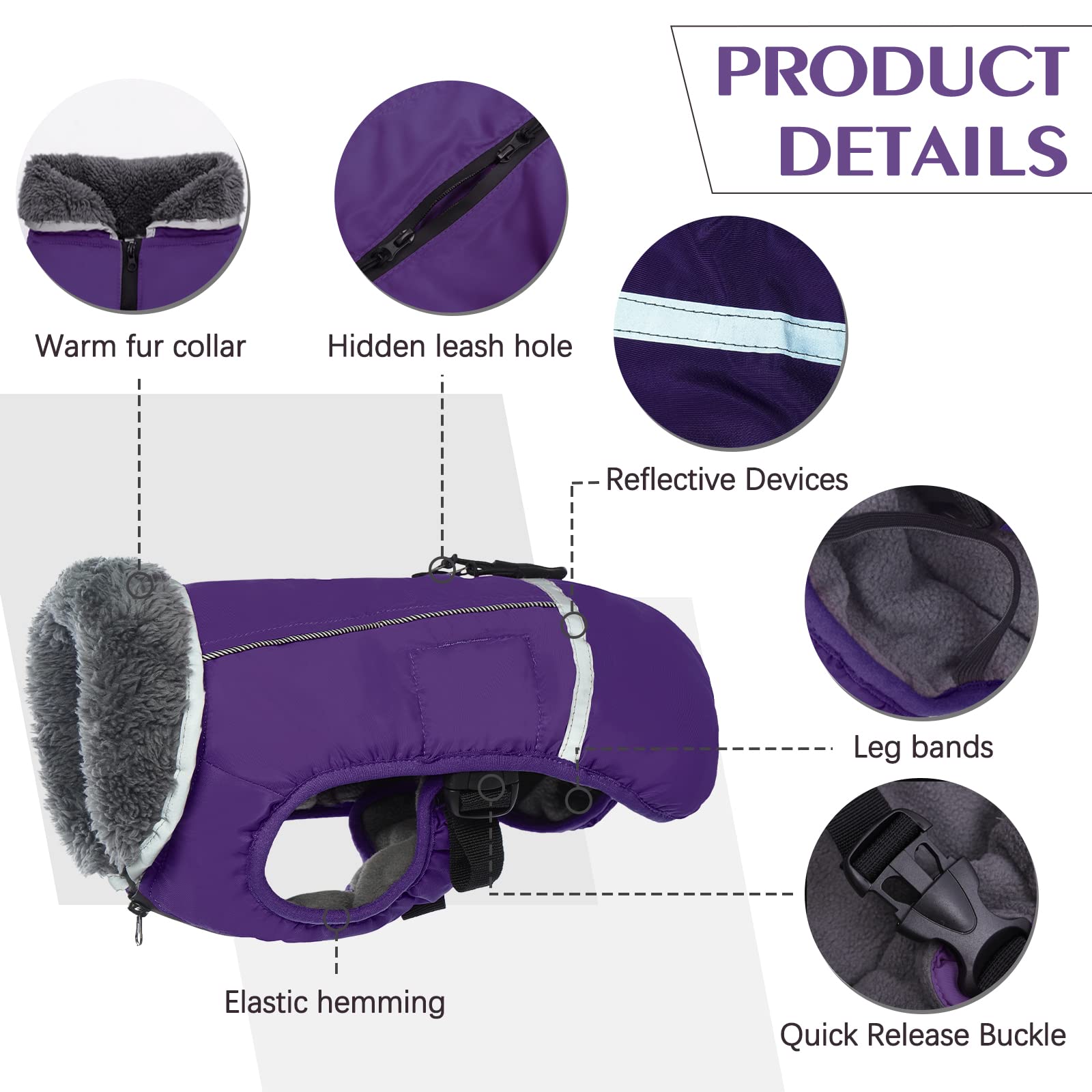 Qbleev Dog Winter Coat, Warm Dog Coat Reflective Dog Jacket, Turtleneck Waterproof Dog Clothes For Cold Weather Thicken Fleece D