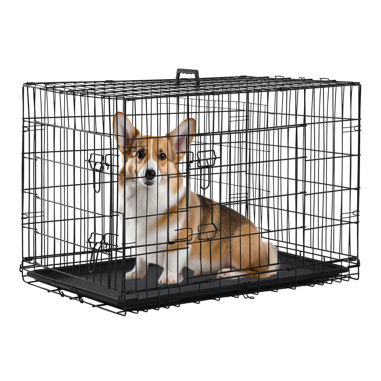 Paylesshere Large Dog Crate Kennel For Medium Large Dogs 30 Inches Metal Dog Cage Double-Door Folding Travel Indoor Outdoor Pupp