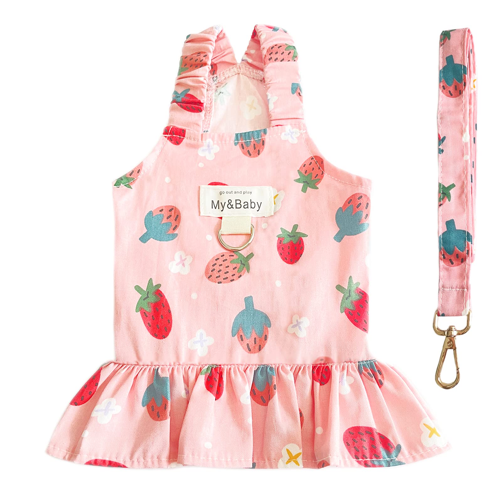 Petpubgnzs Small Dog & Puppy Dresses - Cute Princess Birthday Set, Soft Fruit Print, Pink Strawberry, M (Chihuahua, Yorkie, Shih