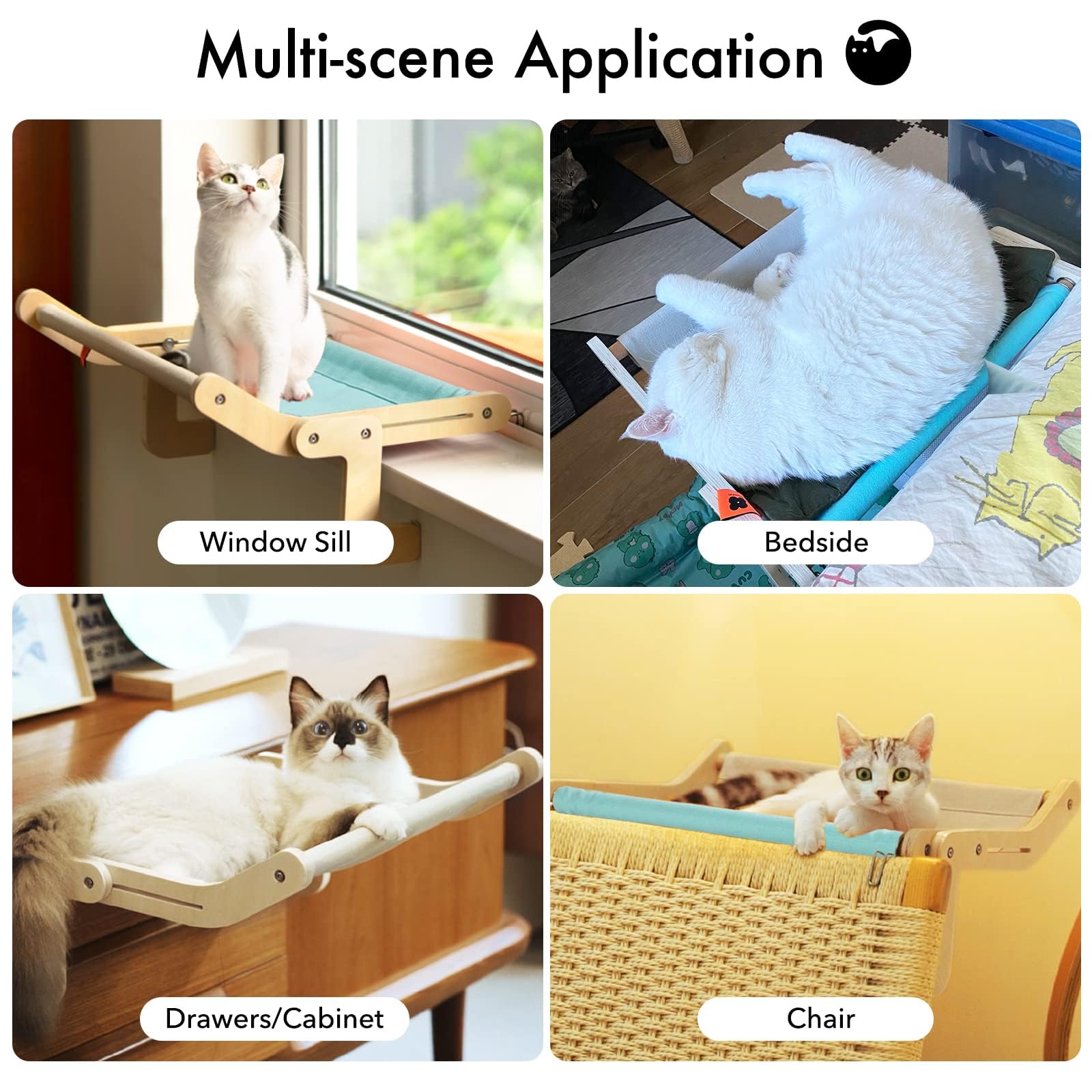 Mewoofun Cat Window Perch Lounge Mount Hammock Window Seat Bed Shelves For Indoor Cats No Drilling No Suction Cup (Large Blue/Grey)