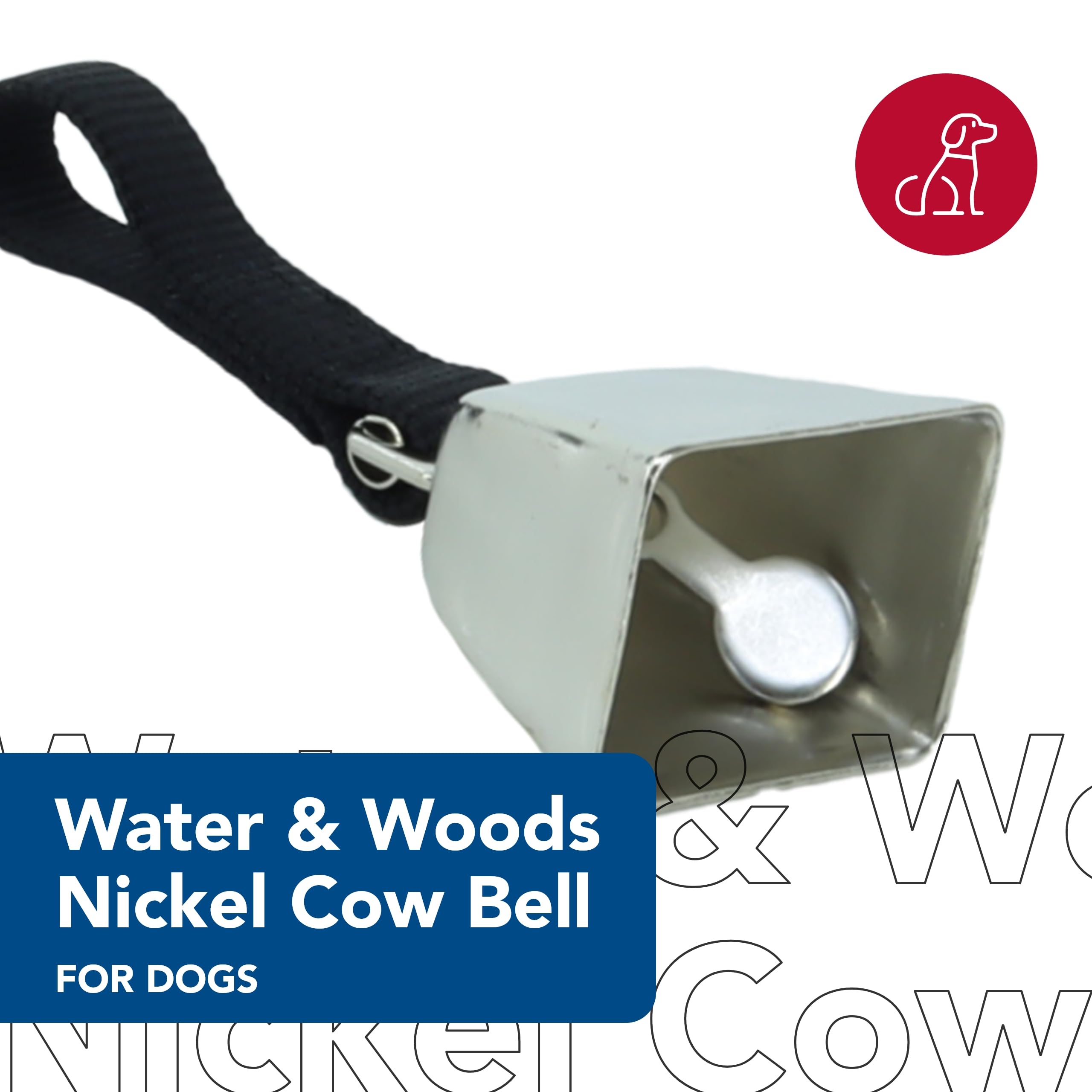 Water & Woods Nickel Cow Bell for Dogs by Coastal Pet - Durable Noise Maker - Easy Attachment - Nickel-Plated Material with Nylo