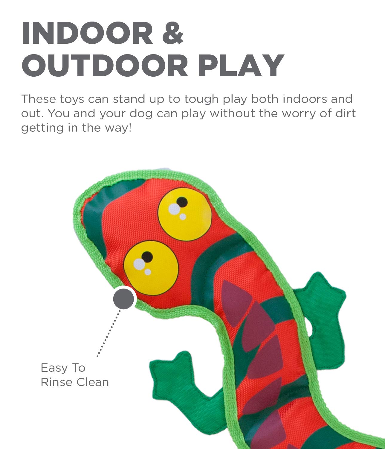 Outward Hound Fire Biterz Gecko Plush Firehose Material Interactive Dog Toy, Large