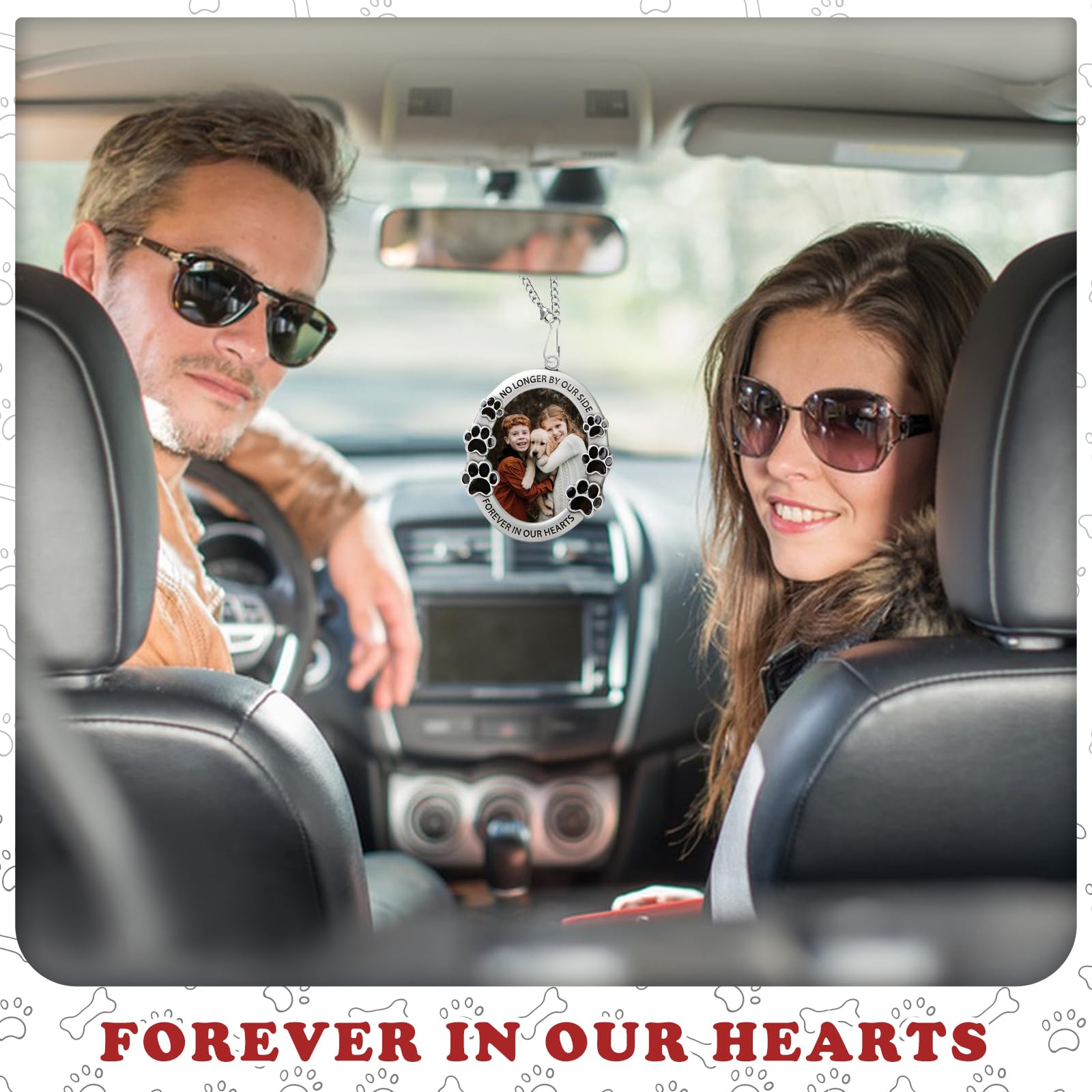 Pet Memorial Car Hanging Ornament - Photo Frame For Rearview Mirror Decor, Tribute To Lost Pet, Forever In Our Hearts Keepsake C